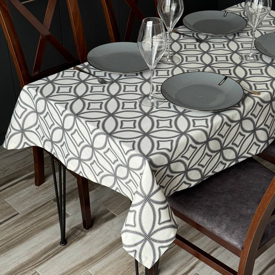 Linen waterproof tablecloth with Teflon, Geometry collection,  luxury quality (custom or standard size)