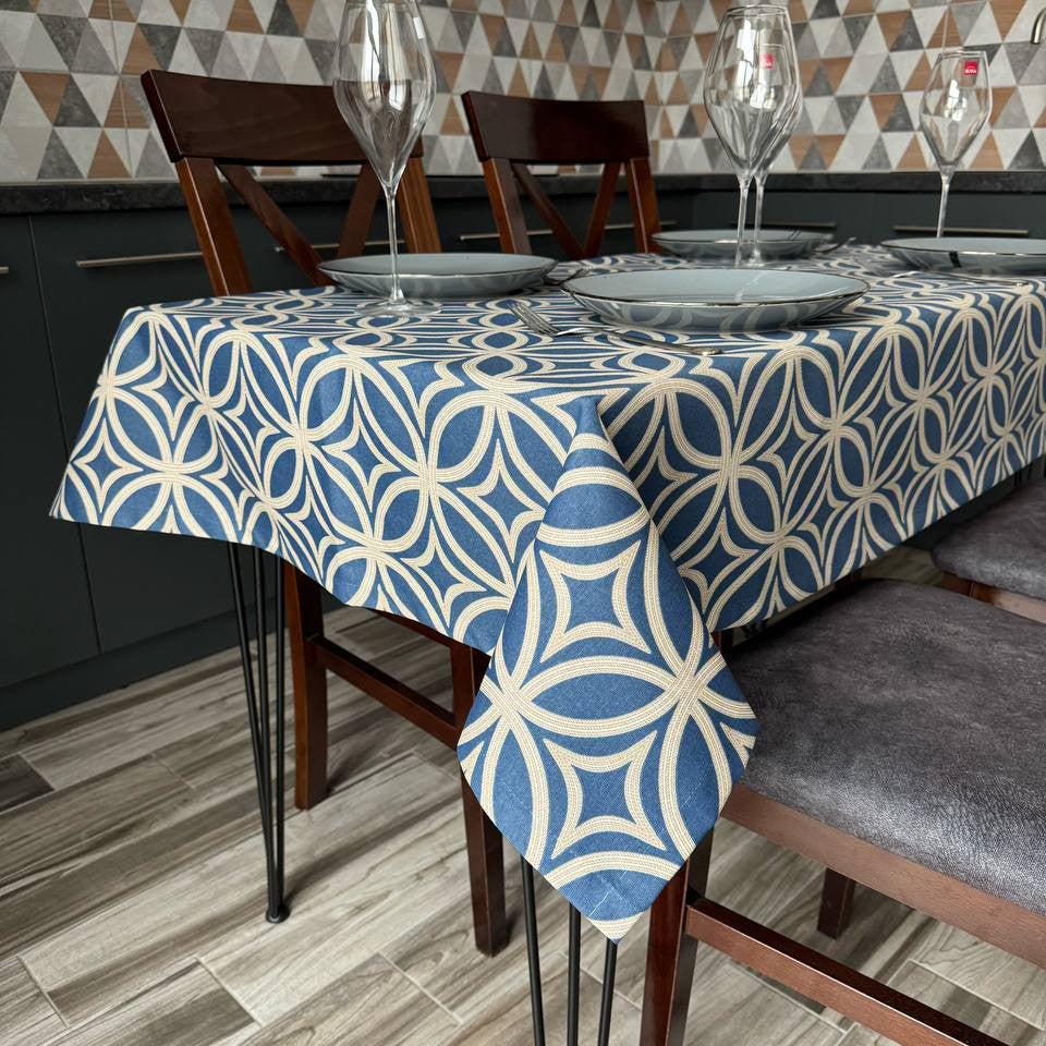 Linen waterproof tablecloth with Teflon, Geometry collection,  luxury quality (custom or standard size)