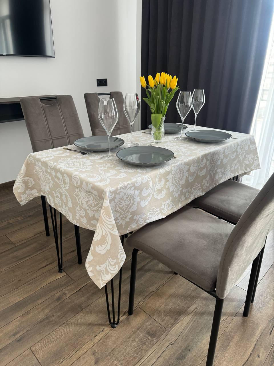 Linen waterproof tablecloth with Teflon, Geometry collection,  luxury quality (custom or standard size)