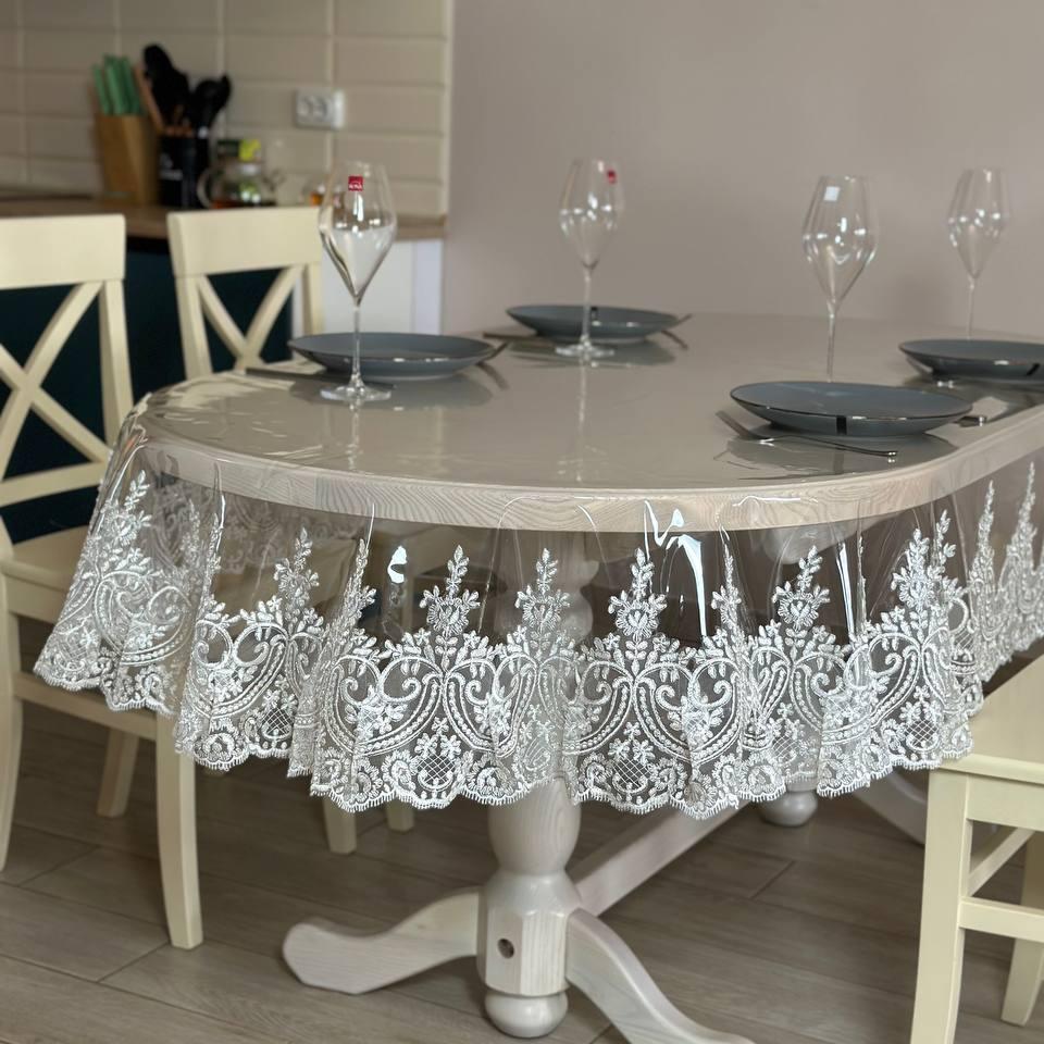 Silicone tablecloth with kings lace, color: Milk (custom size or standard size)