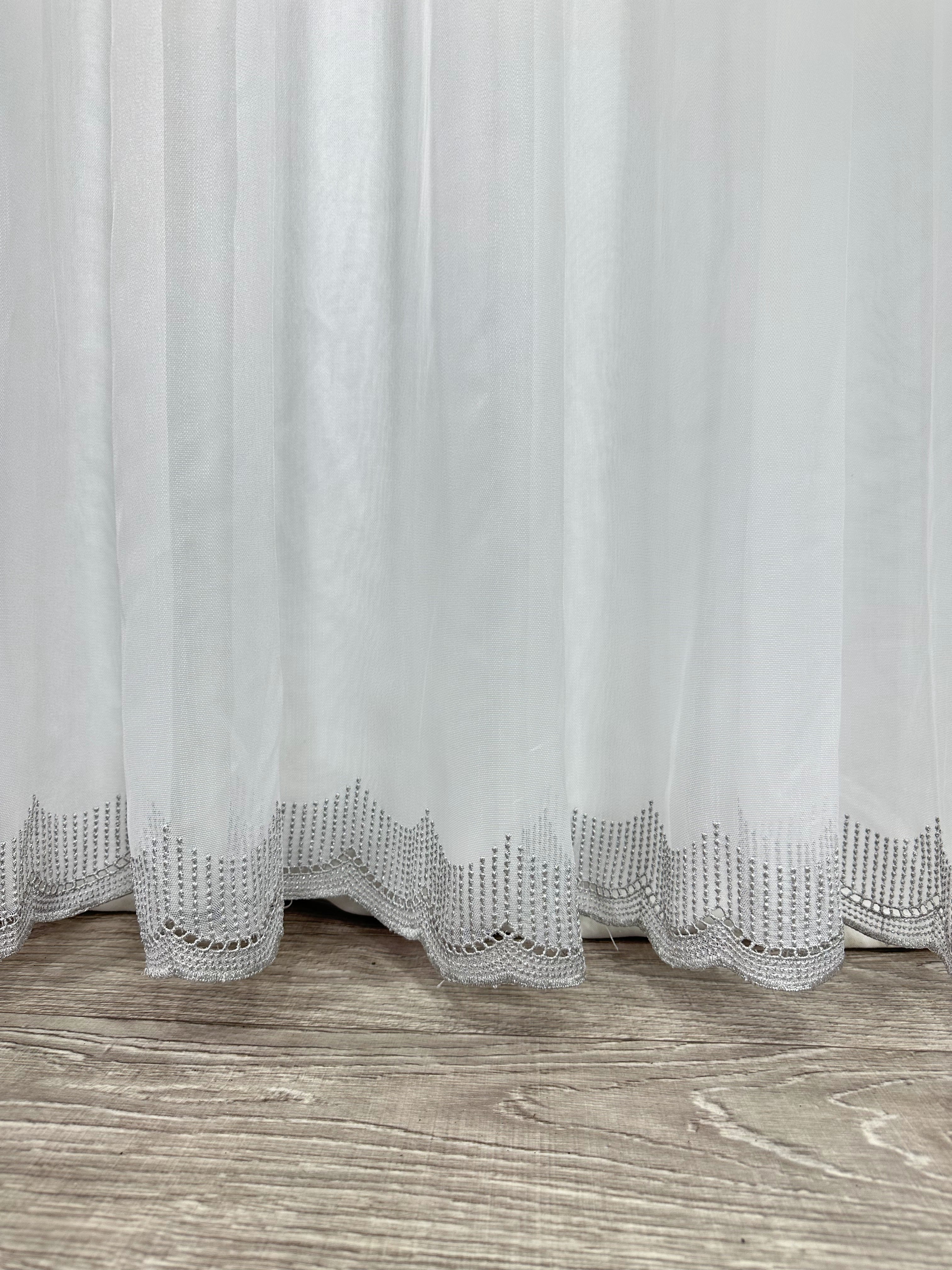 Sheer curtain with chenille embroidery on the bottom , gray color