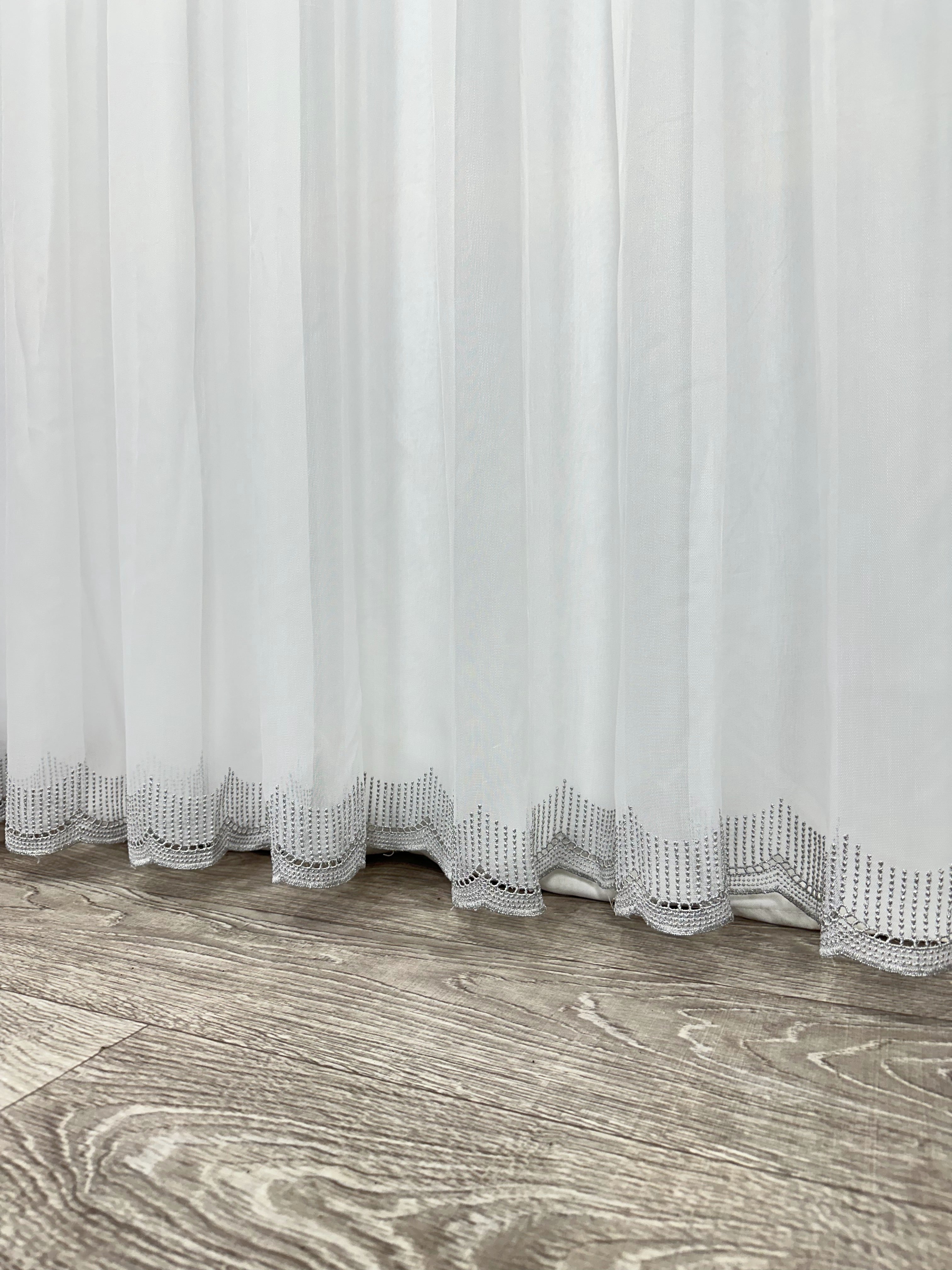 Sheer curtain with chenille embroidery on the bottom , gray color