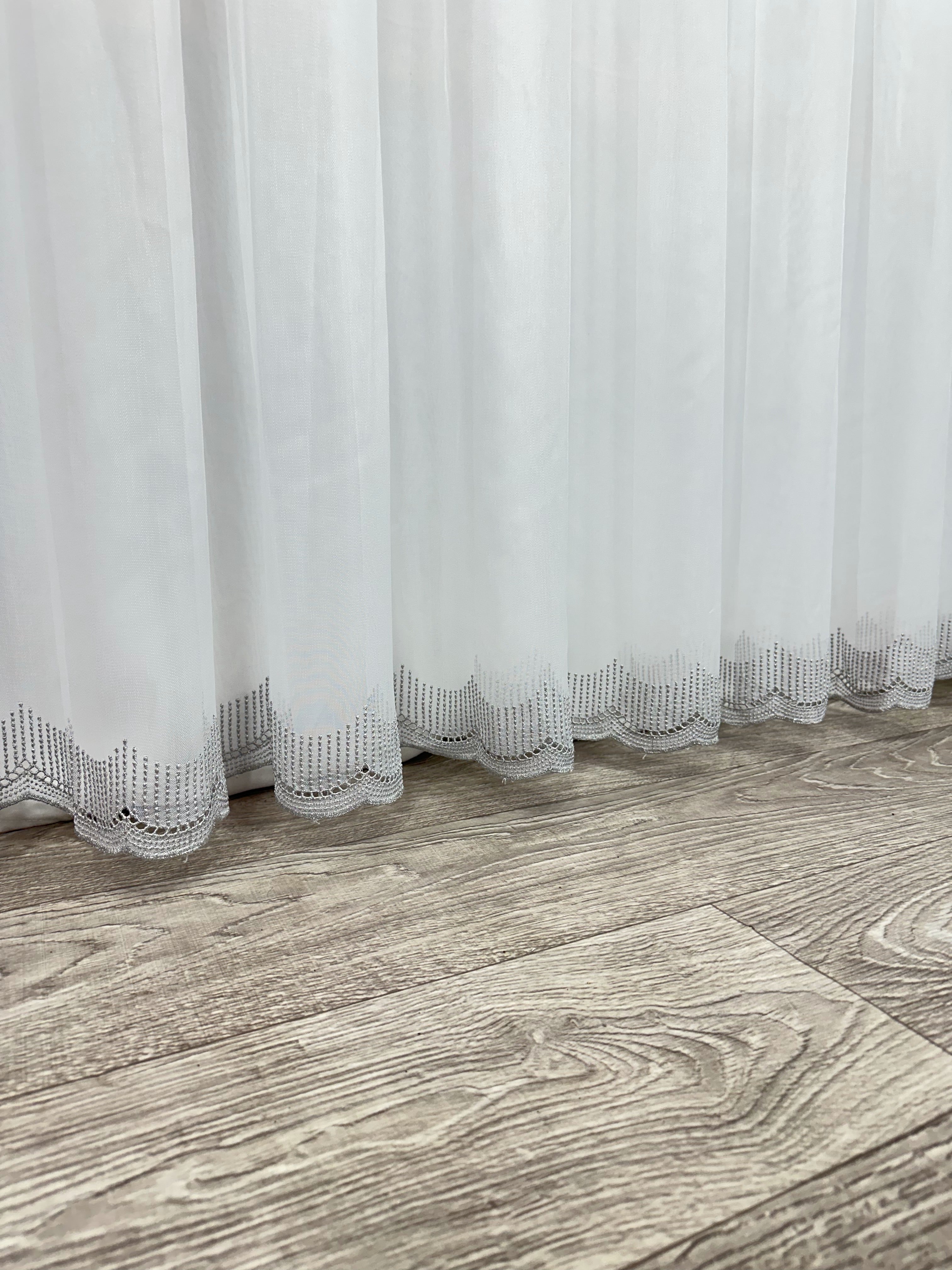 Sheer curtain with chenille embroidery on the bottom , gray color