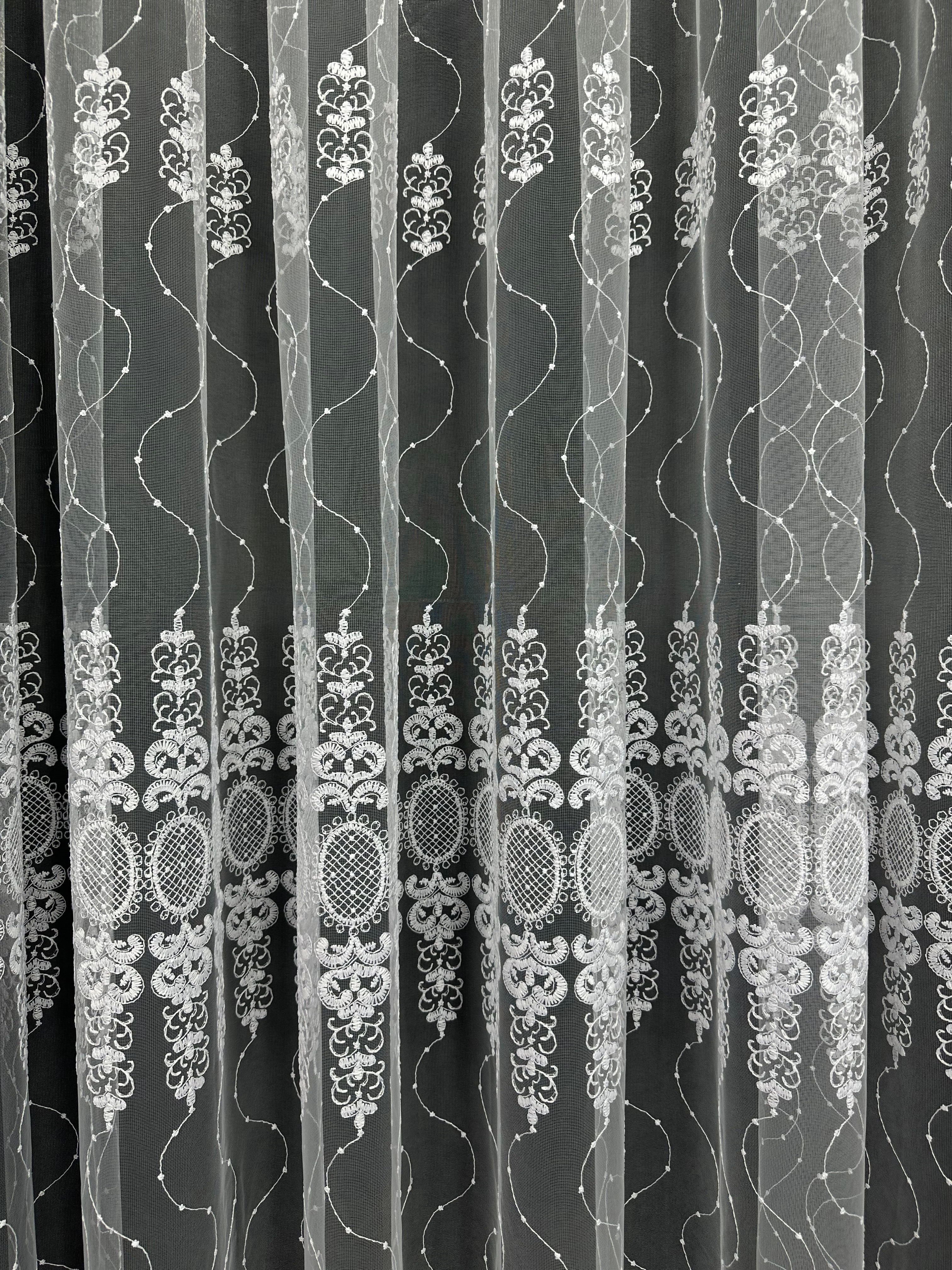Sheer curtain with beautiful embroidery, white color