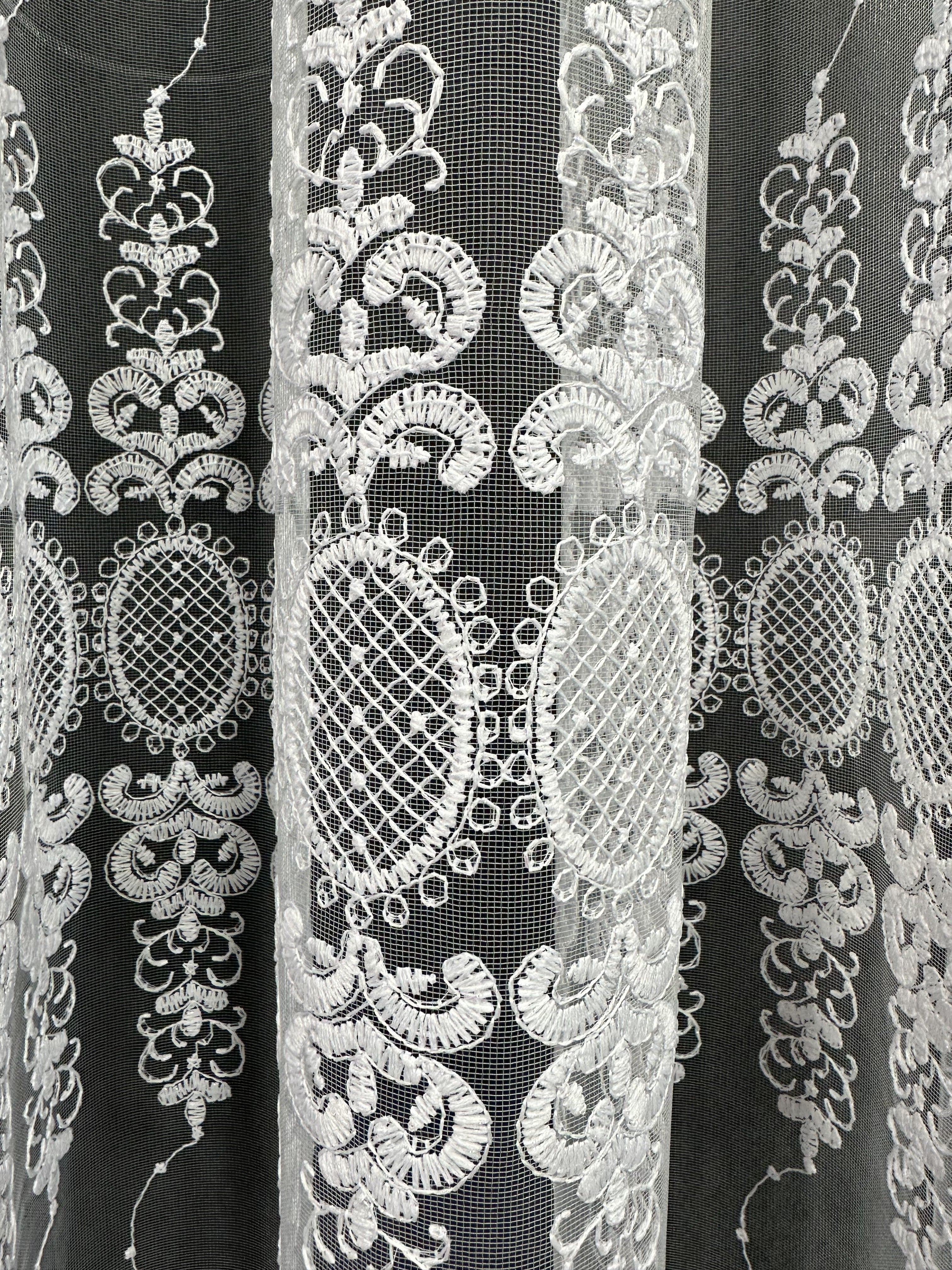 Sheer curtain with beautiful embroidery, white color