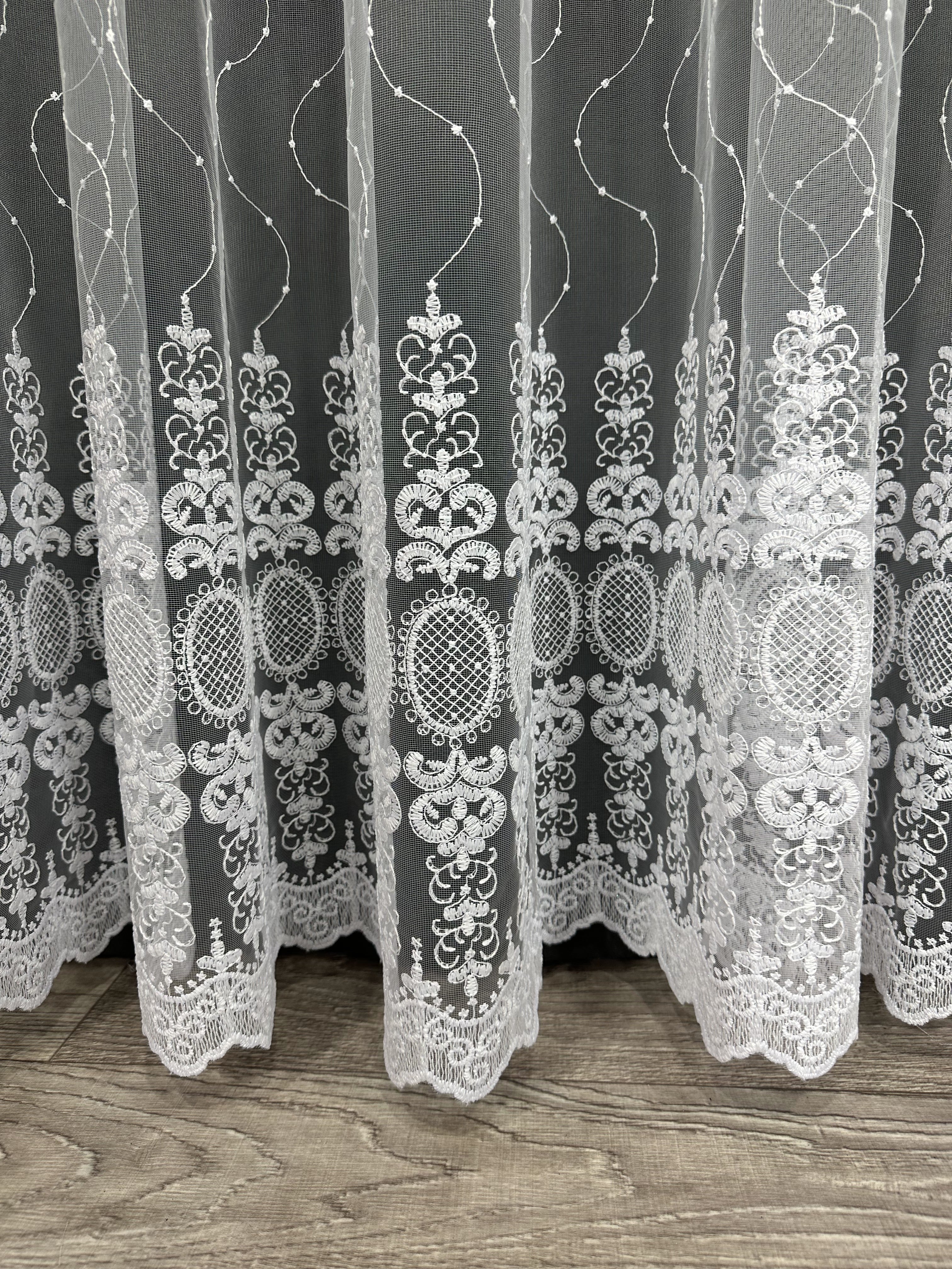 Sheer curtain with beautiful embroidery, white color