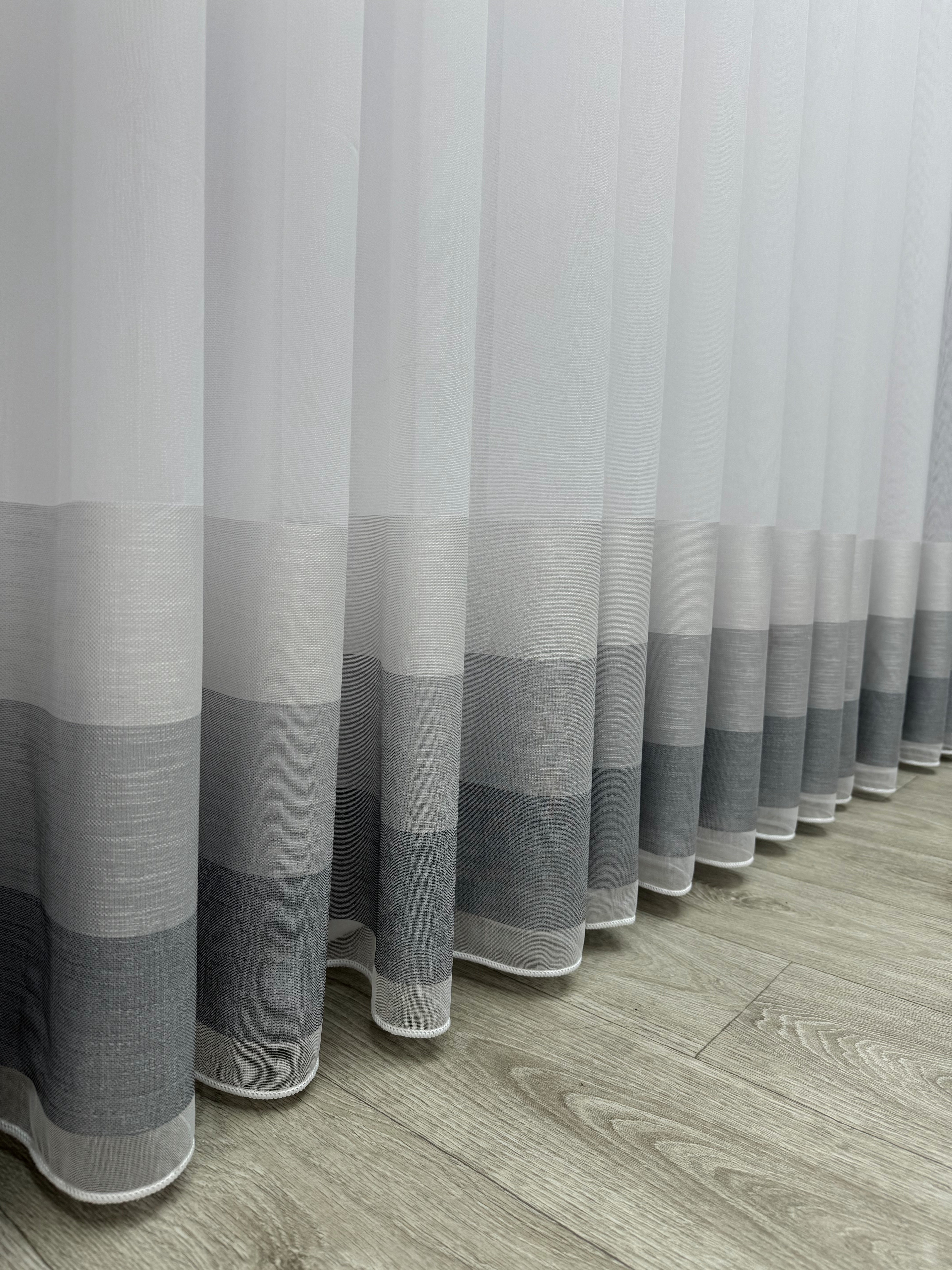 Bamboo-based sheer curtain with stripe on the bottom, gray color