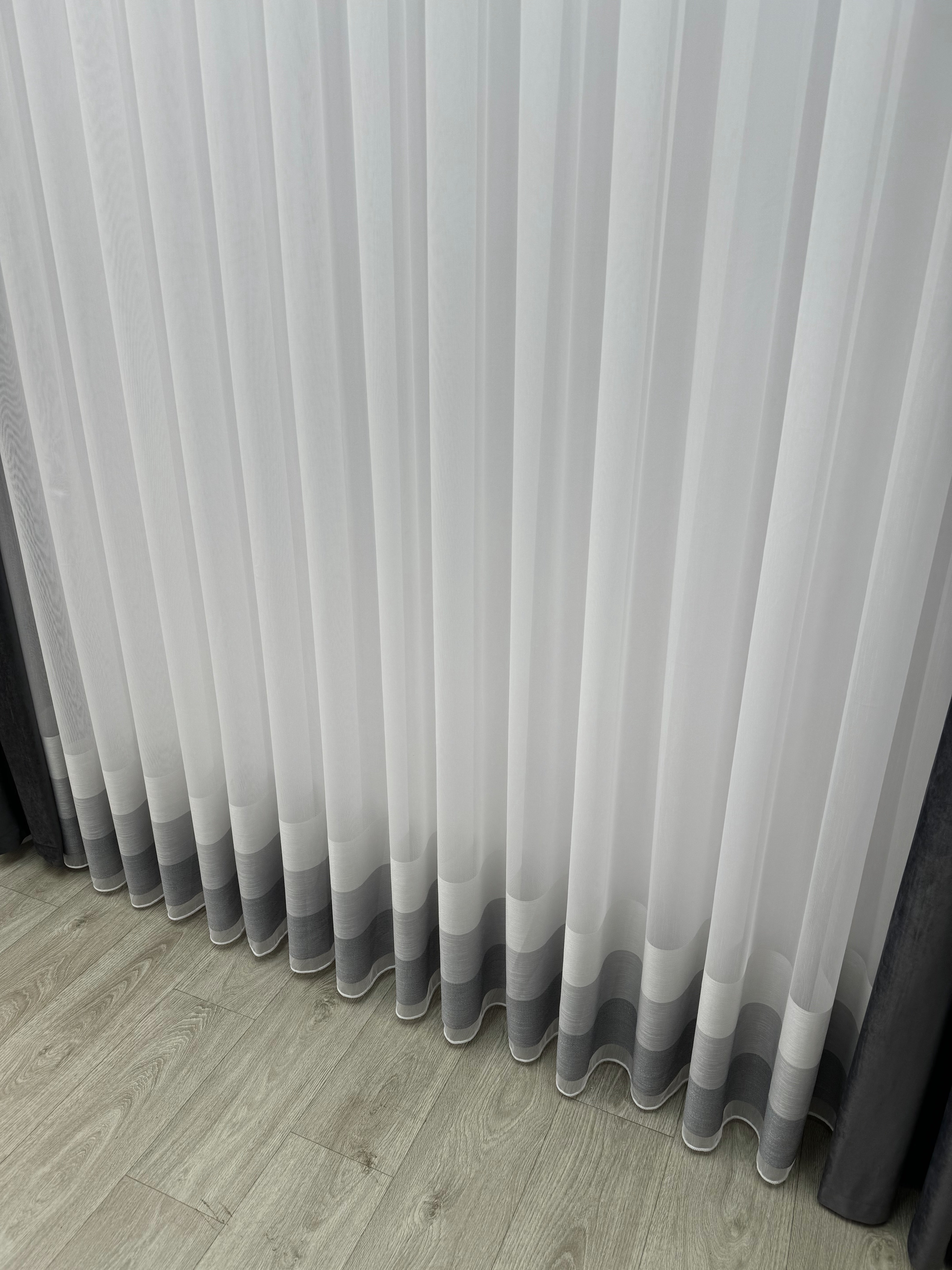 Bamboo-based sheer curtain with stripe on the bottom, gray color