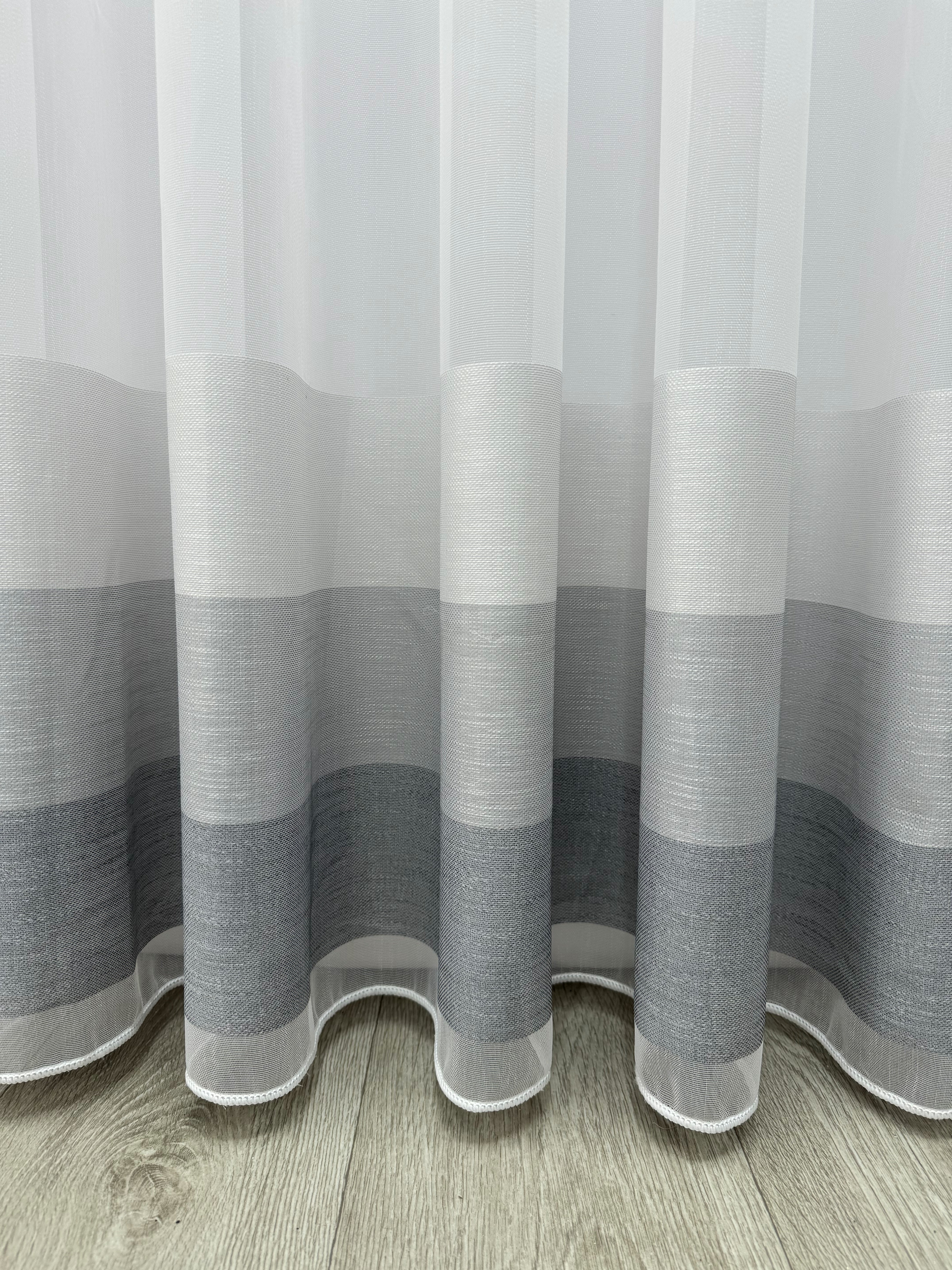 Bamboo-based sheer curtain with stripe on the bottom, gray color