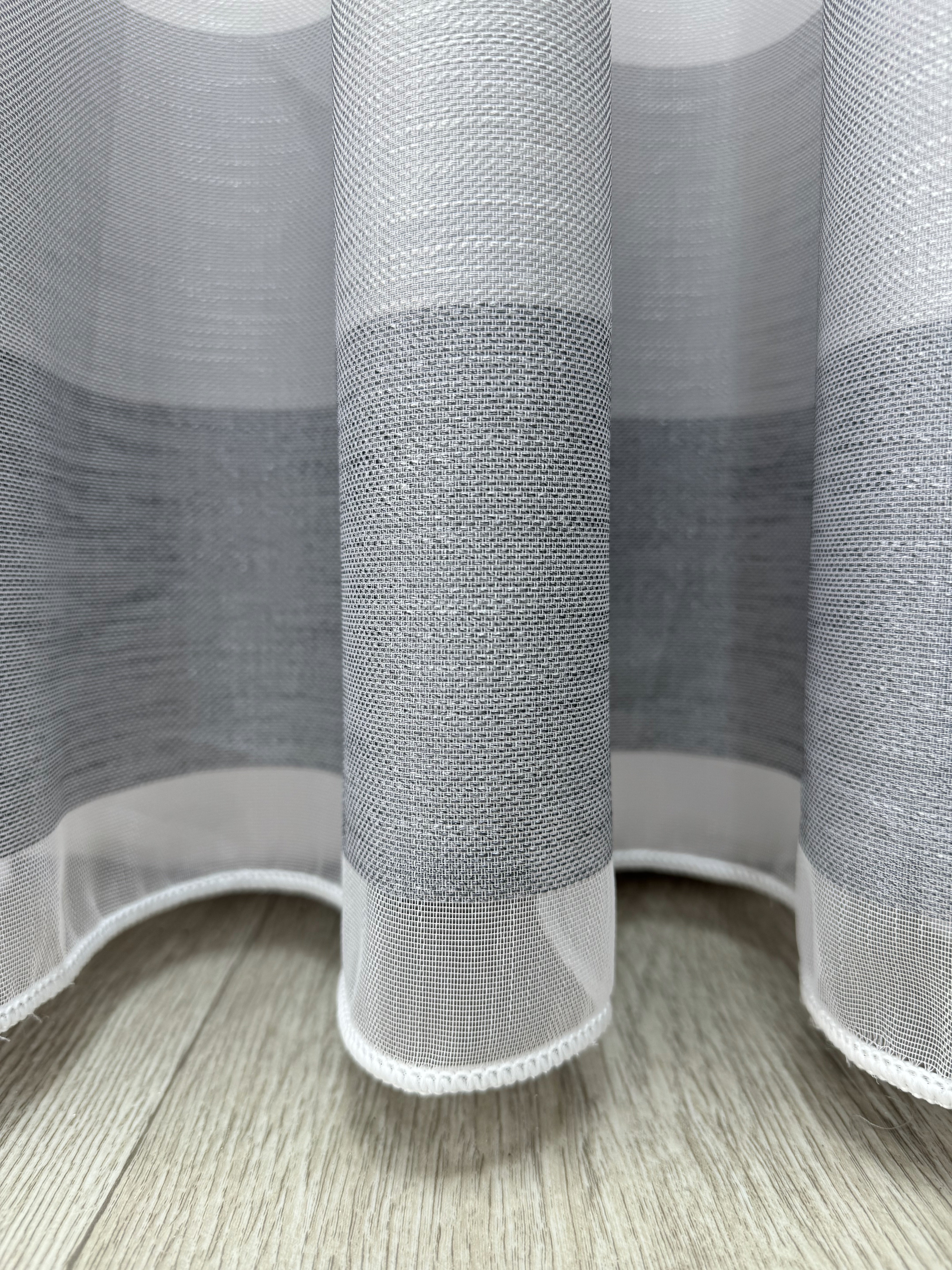 Bamboo-based sheer curtain with stripe on the bottom, gray color