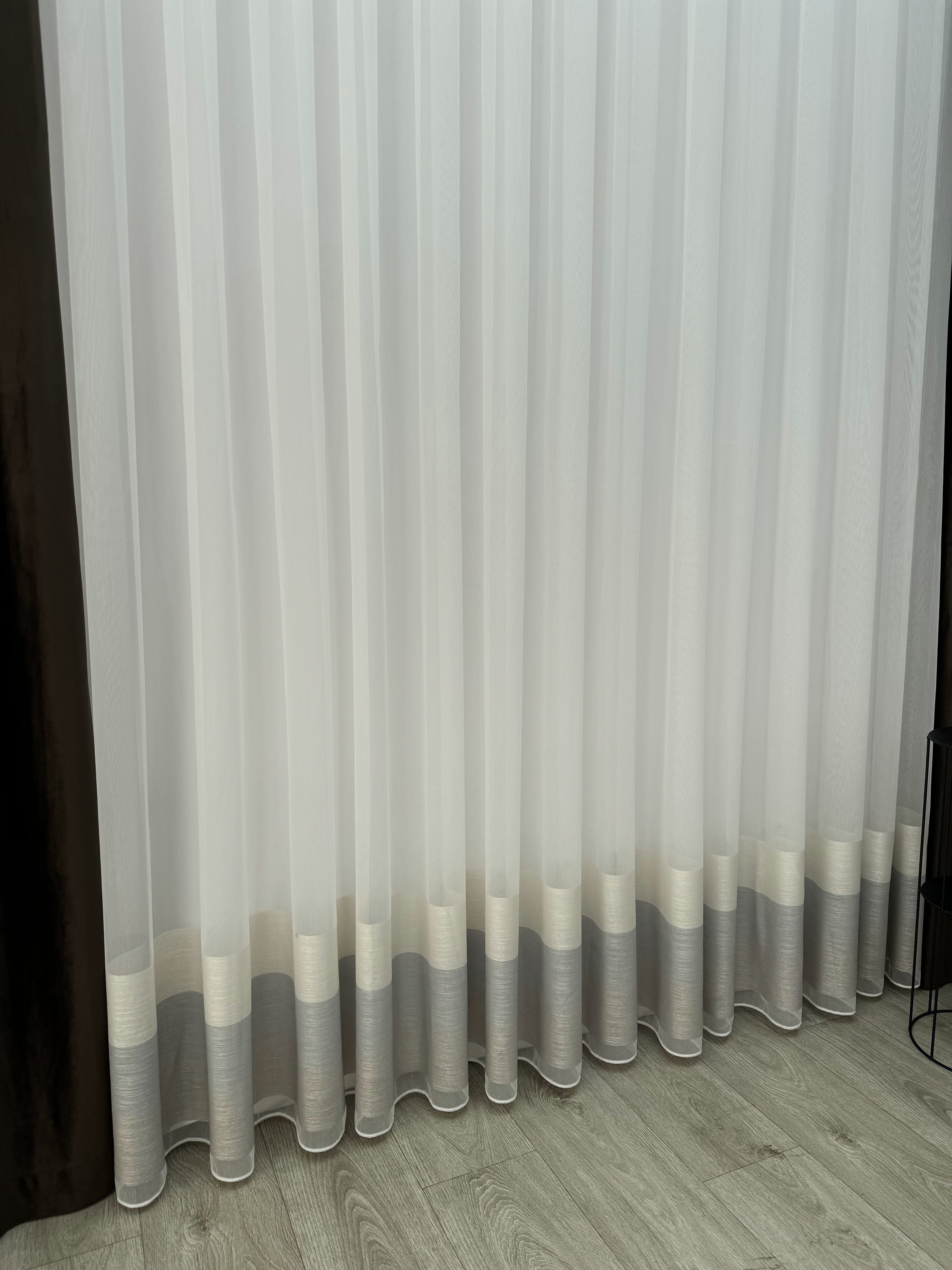 Bamboo-based sheer curtain with stripe on the bottom, brown color