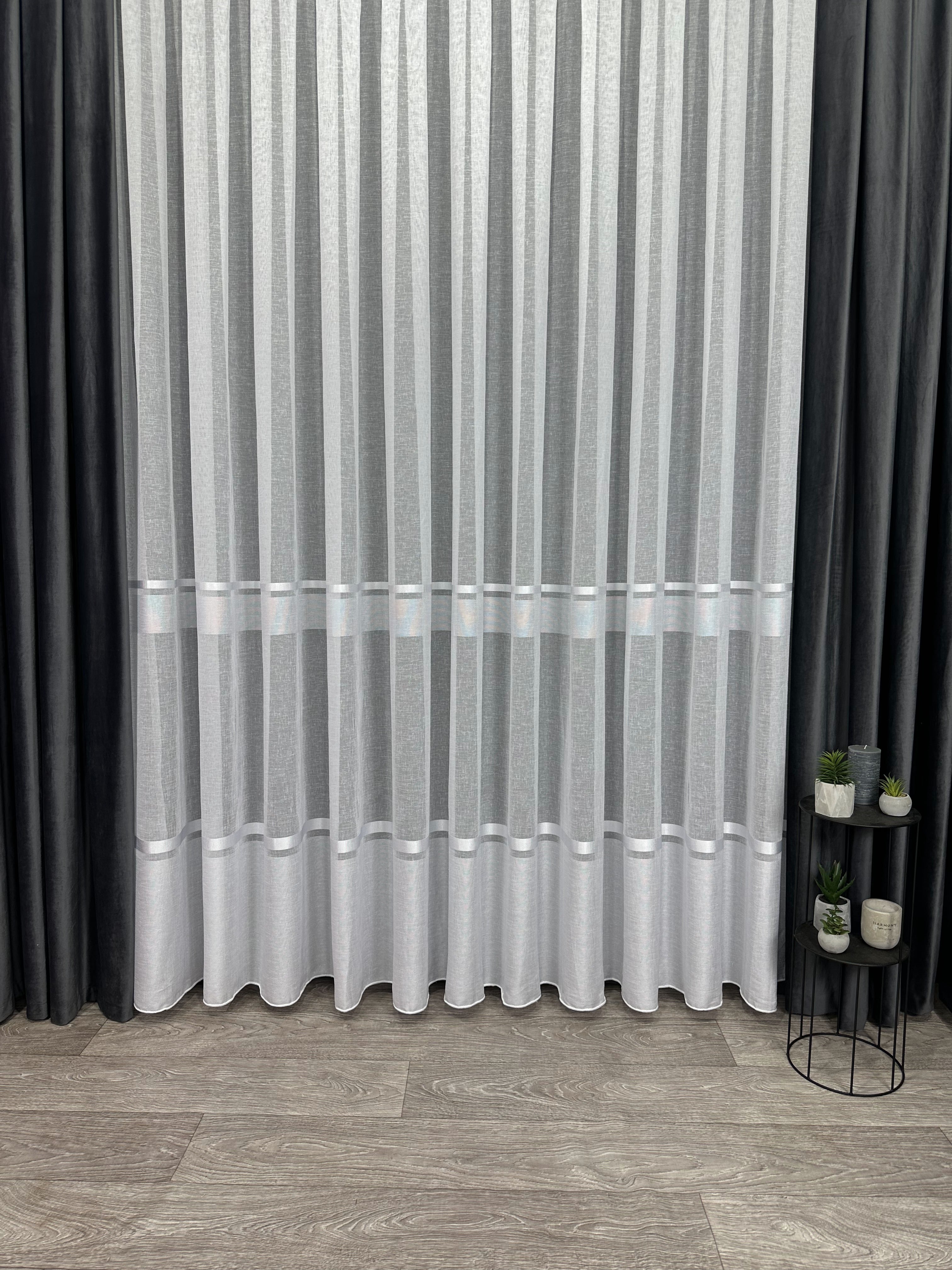 Linen sheer curtain with stripes, white color