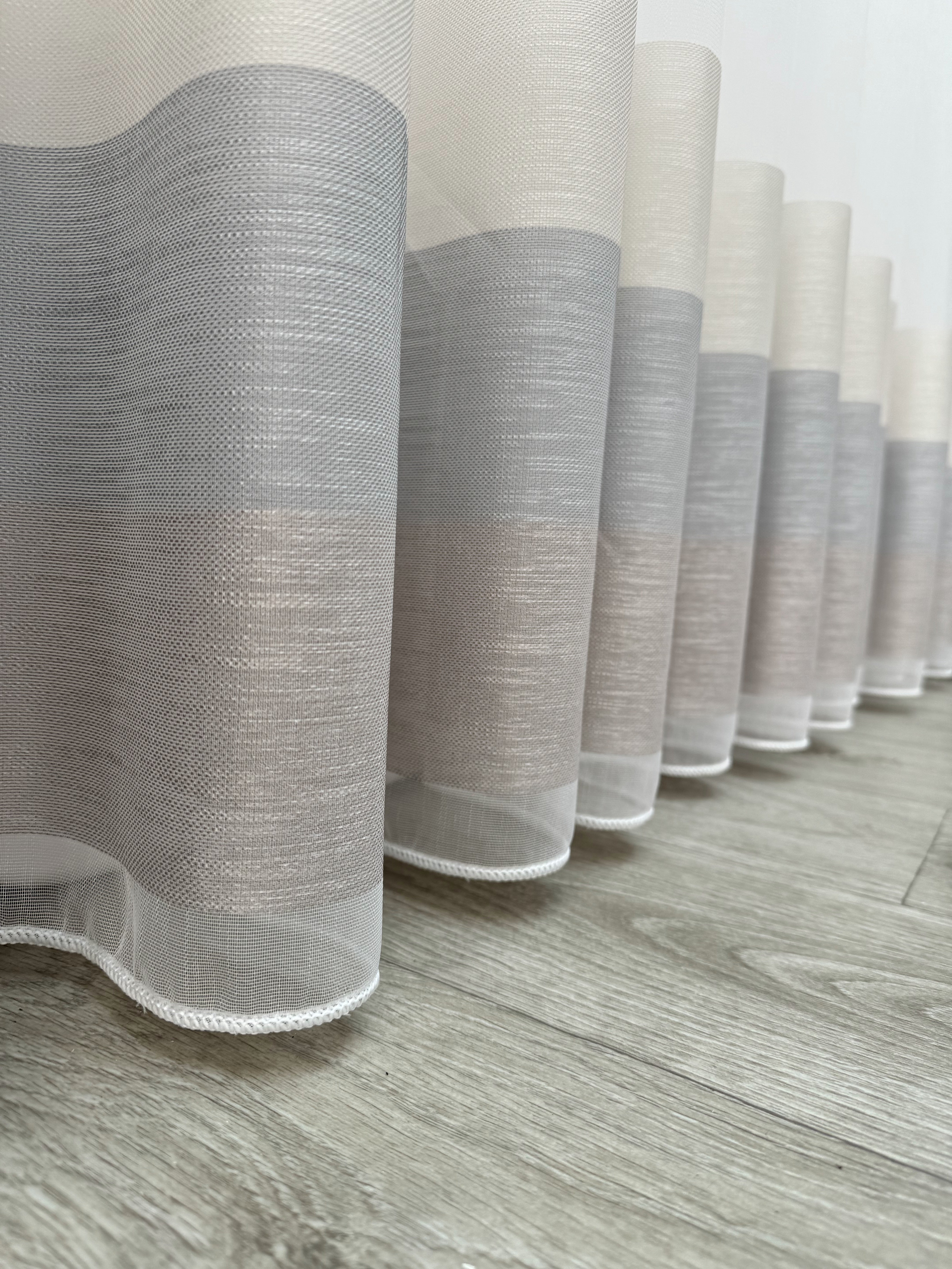 Bamboo-based sheer curtain with stripe on the bottom, brown color