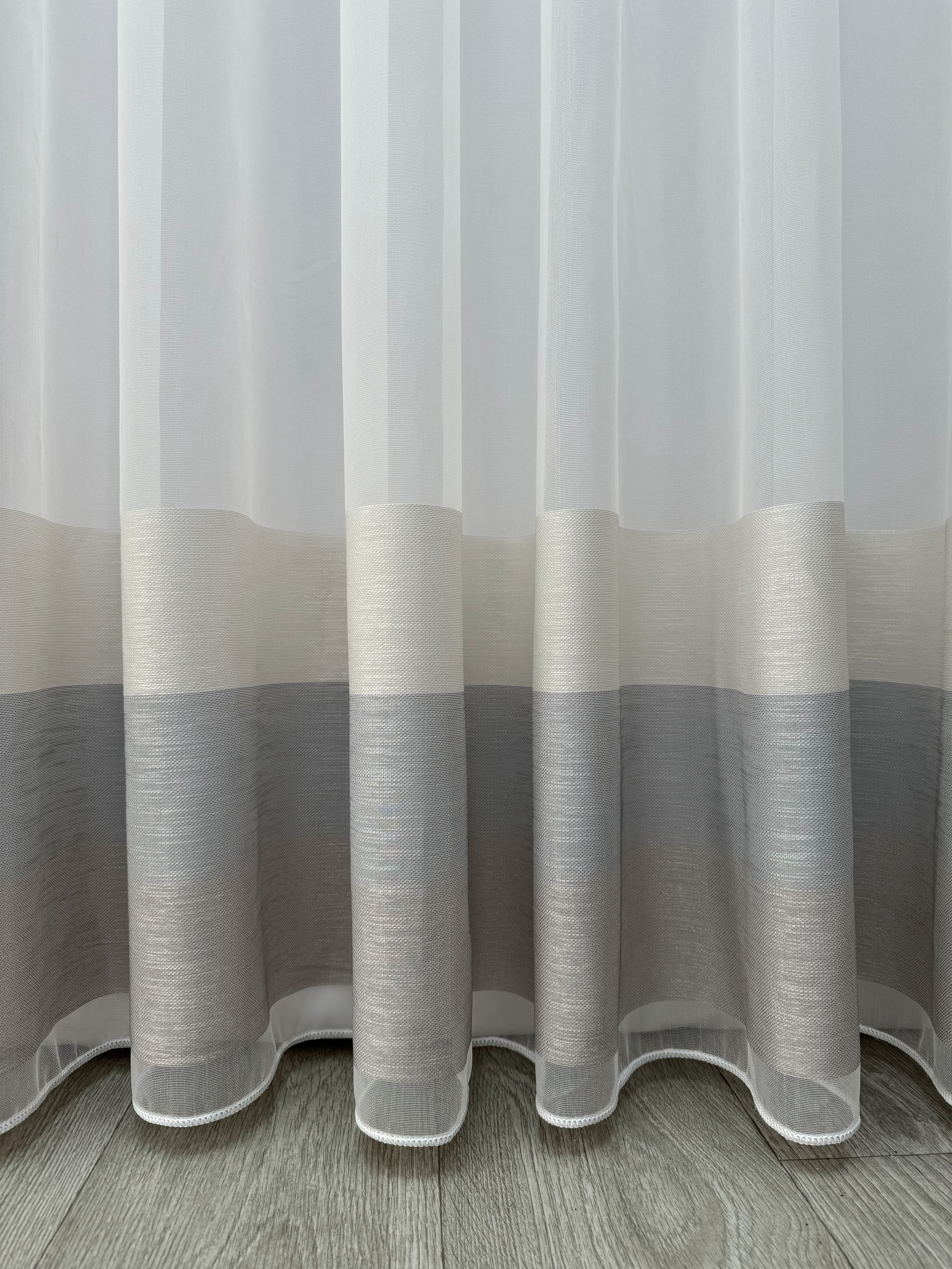 Bamboo-based sheer curtain with stripe on the bottom, brown color