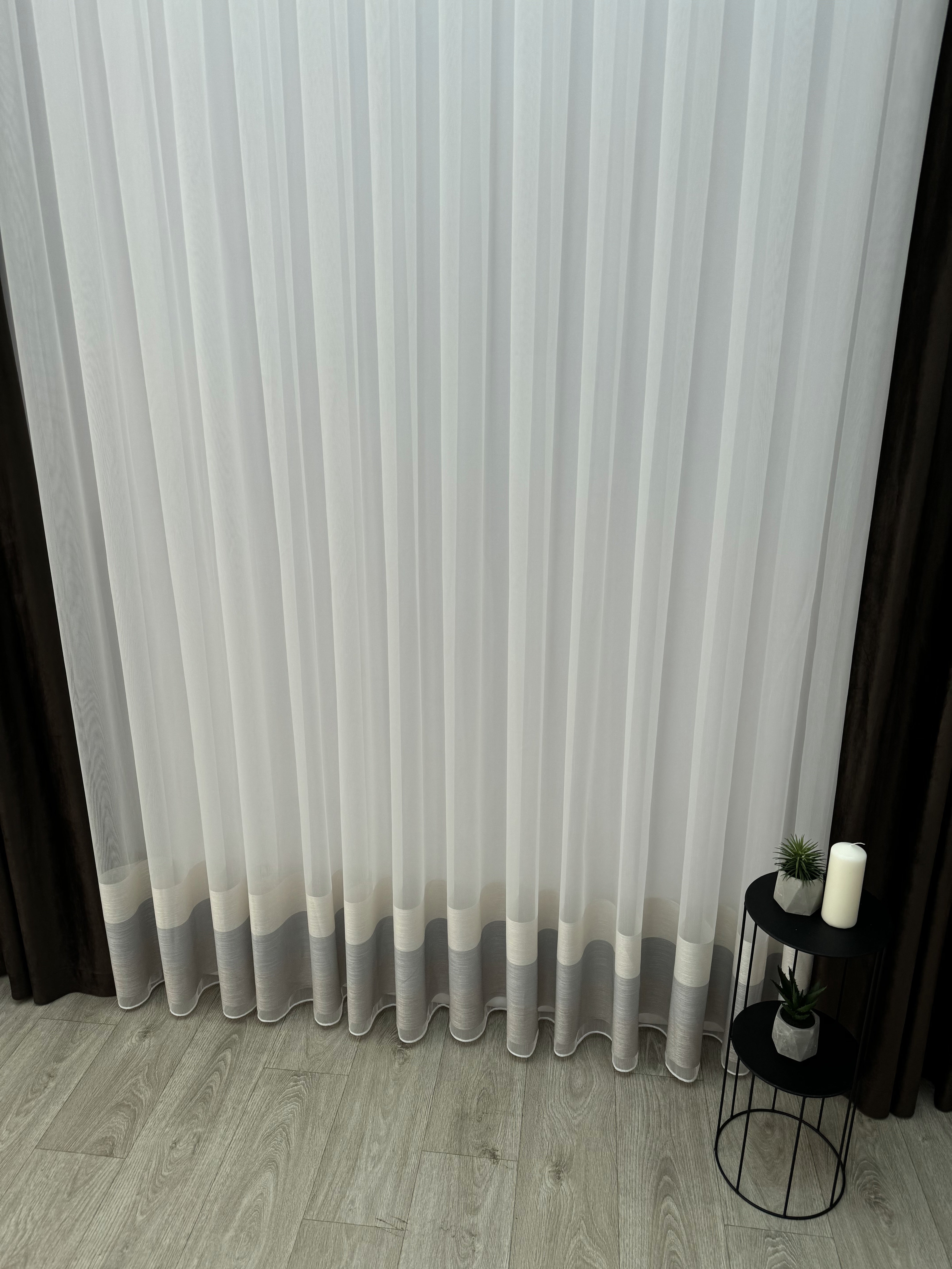 Bamboo-based sheer curtain with stripe on the bottom, brown color