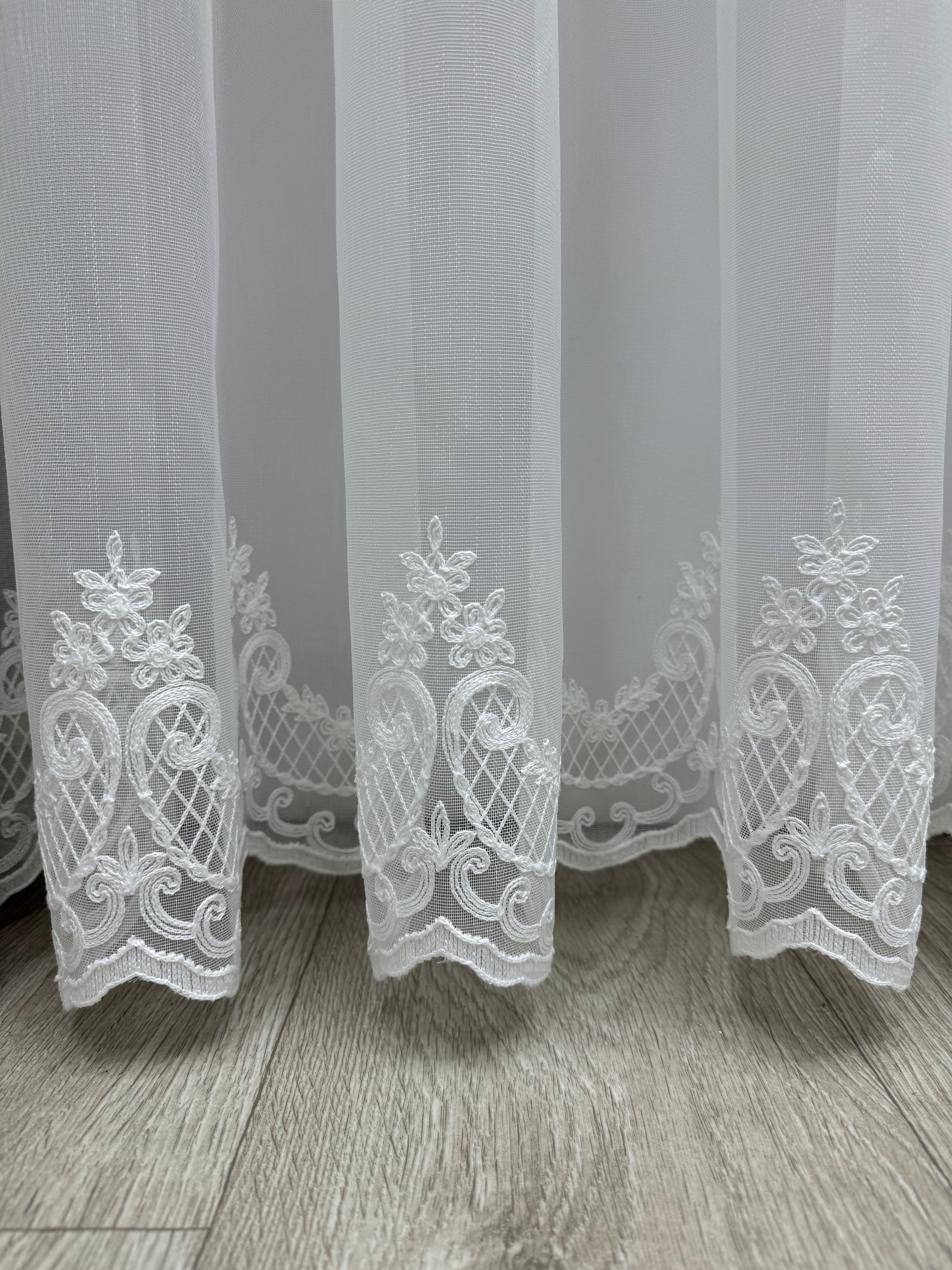 Bamboo-based sheer curtain with velvet inserts, milk color