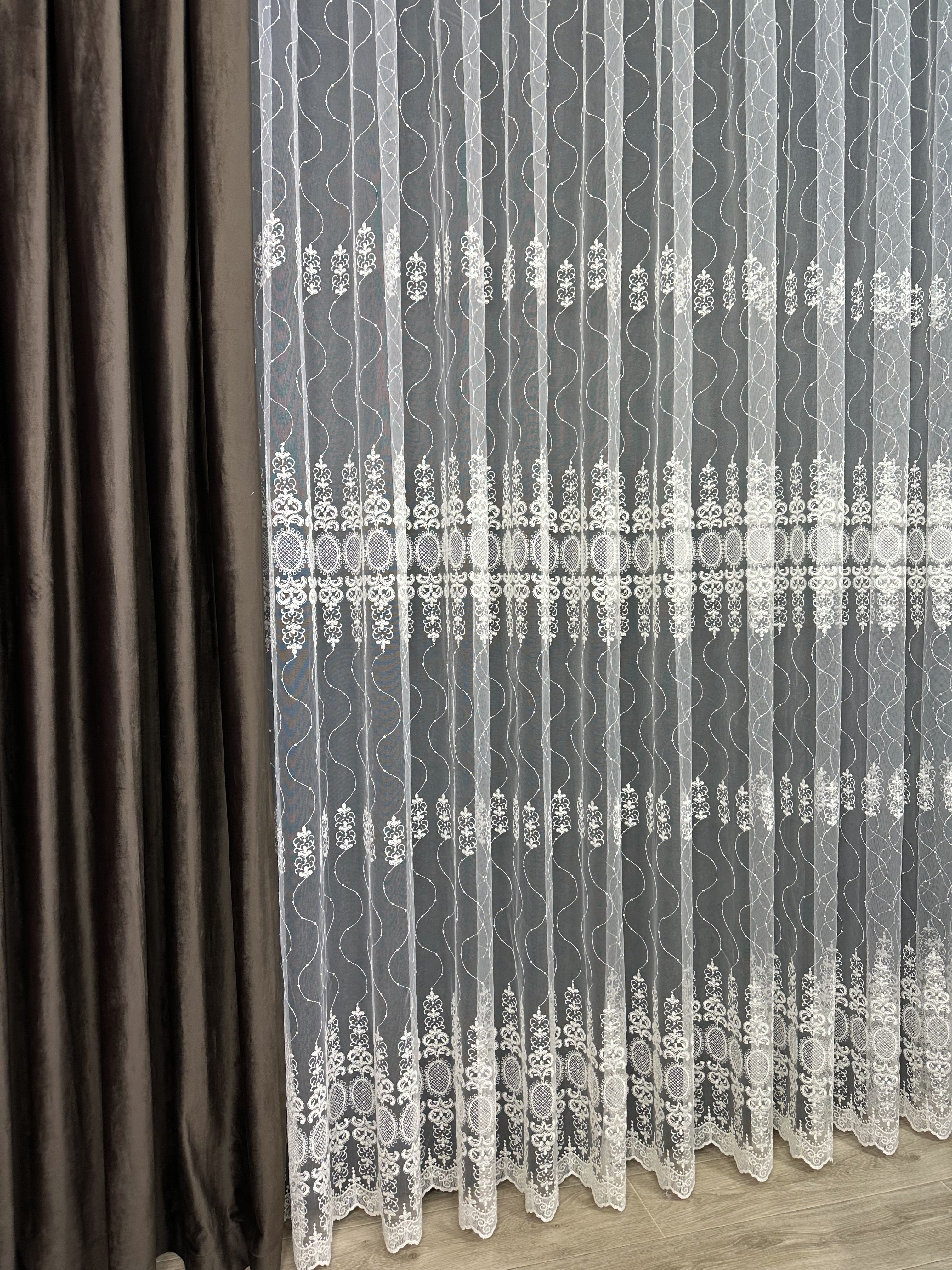 Sheer curtain with beautiful embroidery, milk color