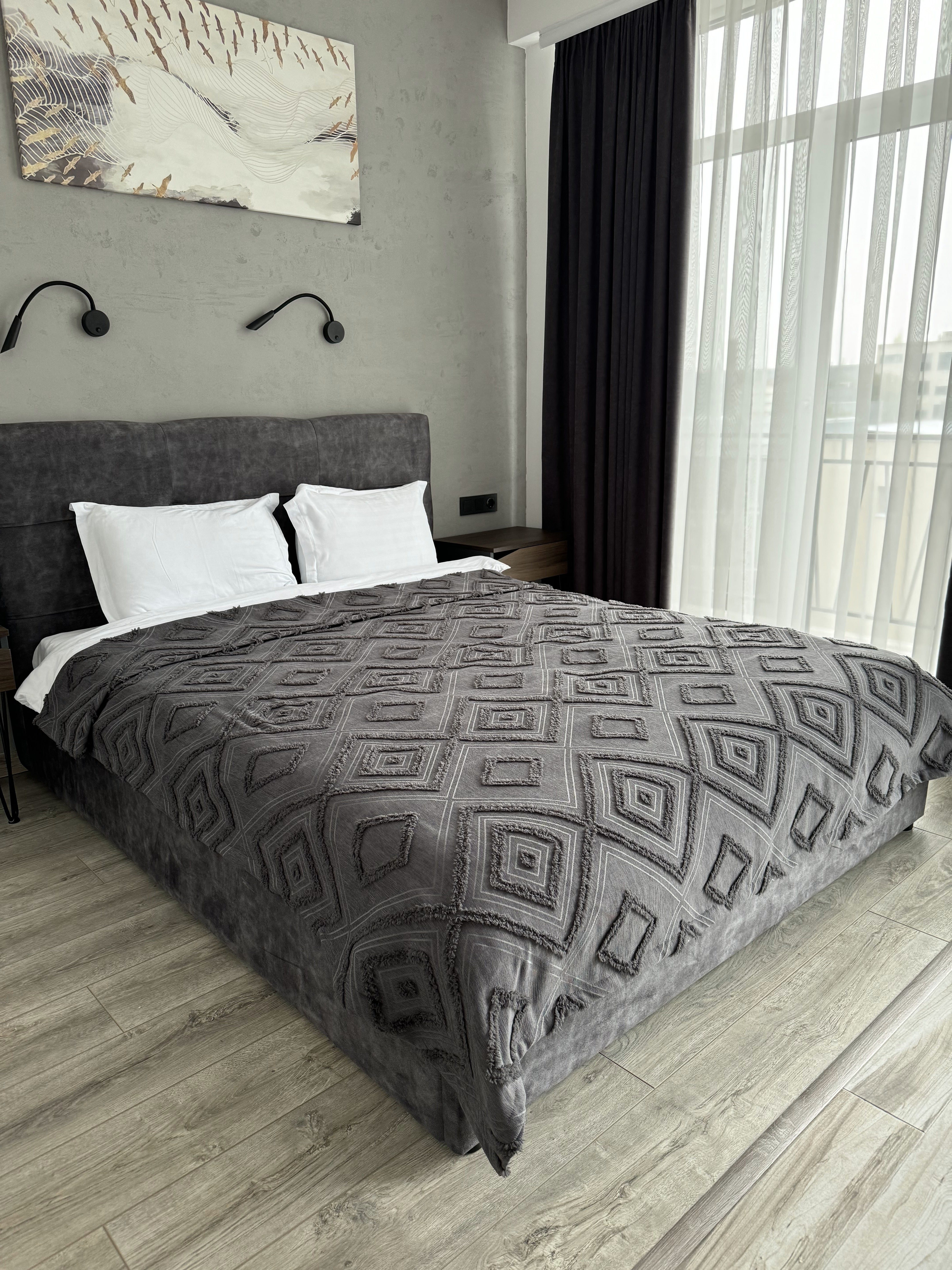 Scandinavian bedspread, 100% cotton, graphite color