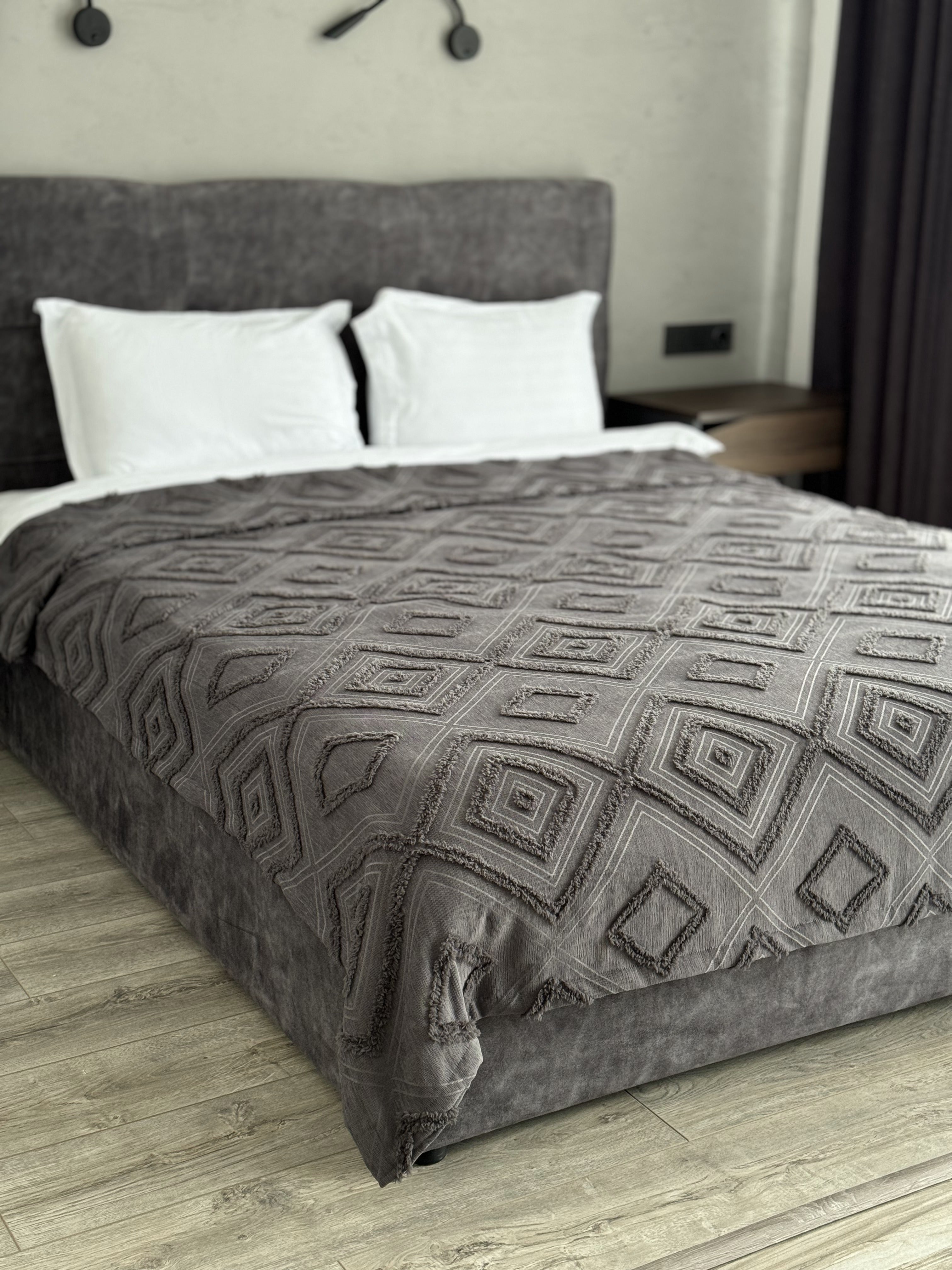 Scandinavian bedspread, 100% cotton, graphite color