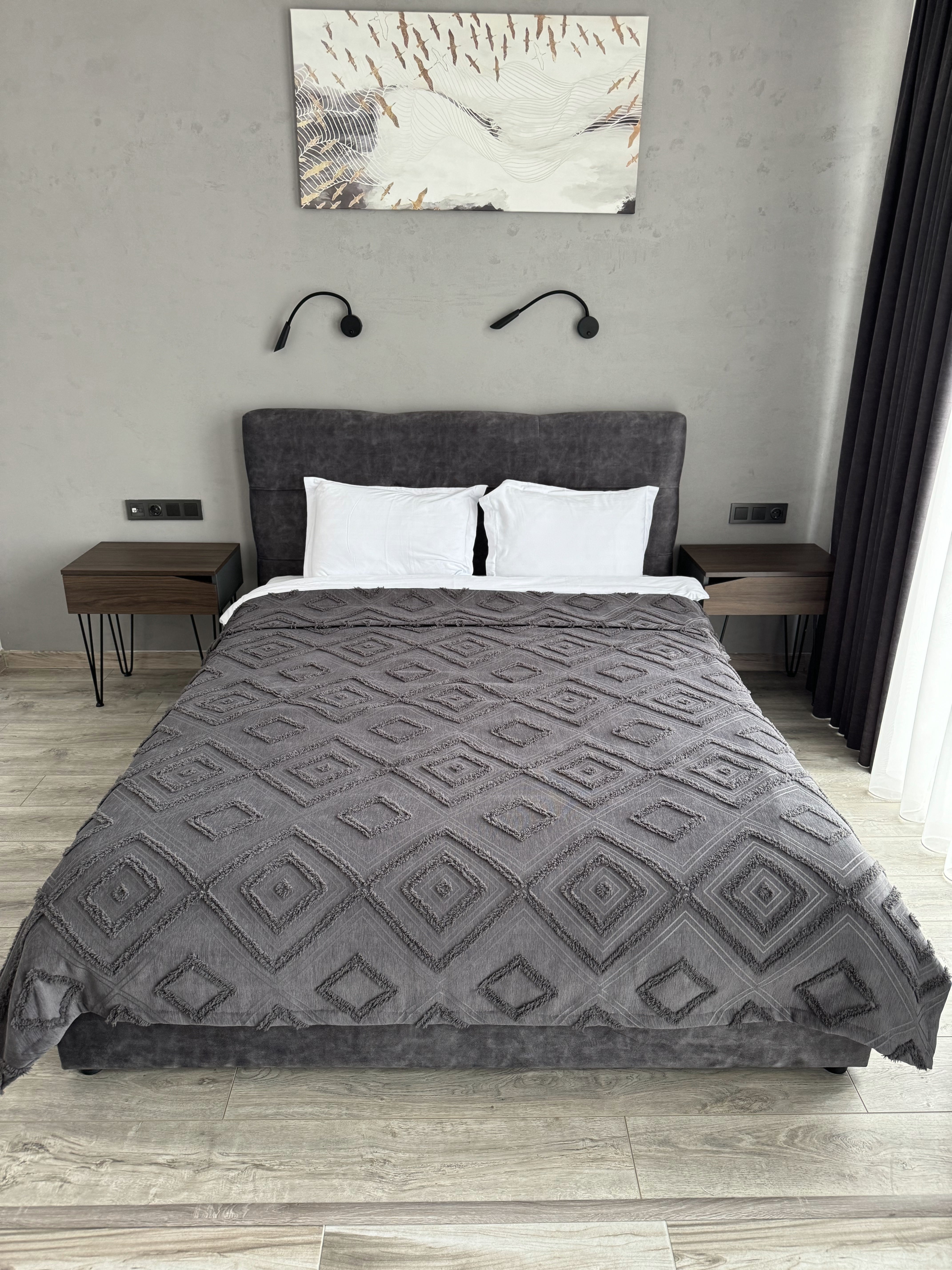 Scandinavian bedspread, 100% cotton, graphite color