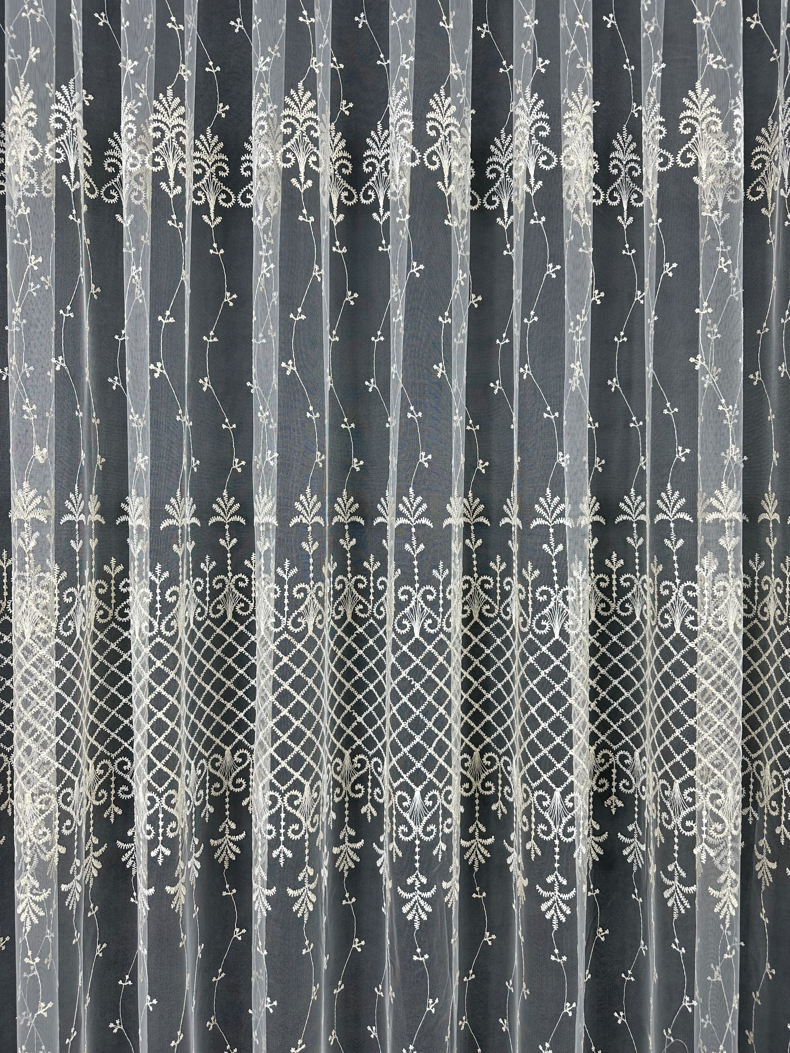 Sheer curtain with beautiful embroidery, milk with gold color