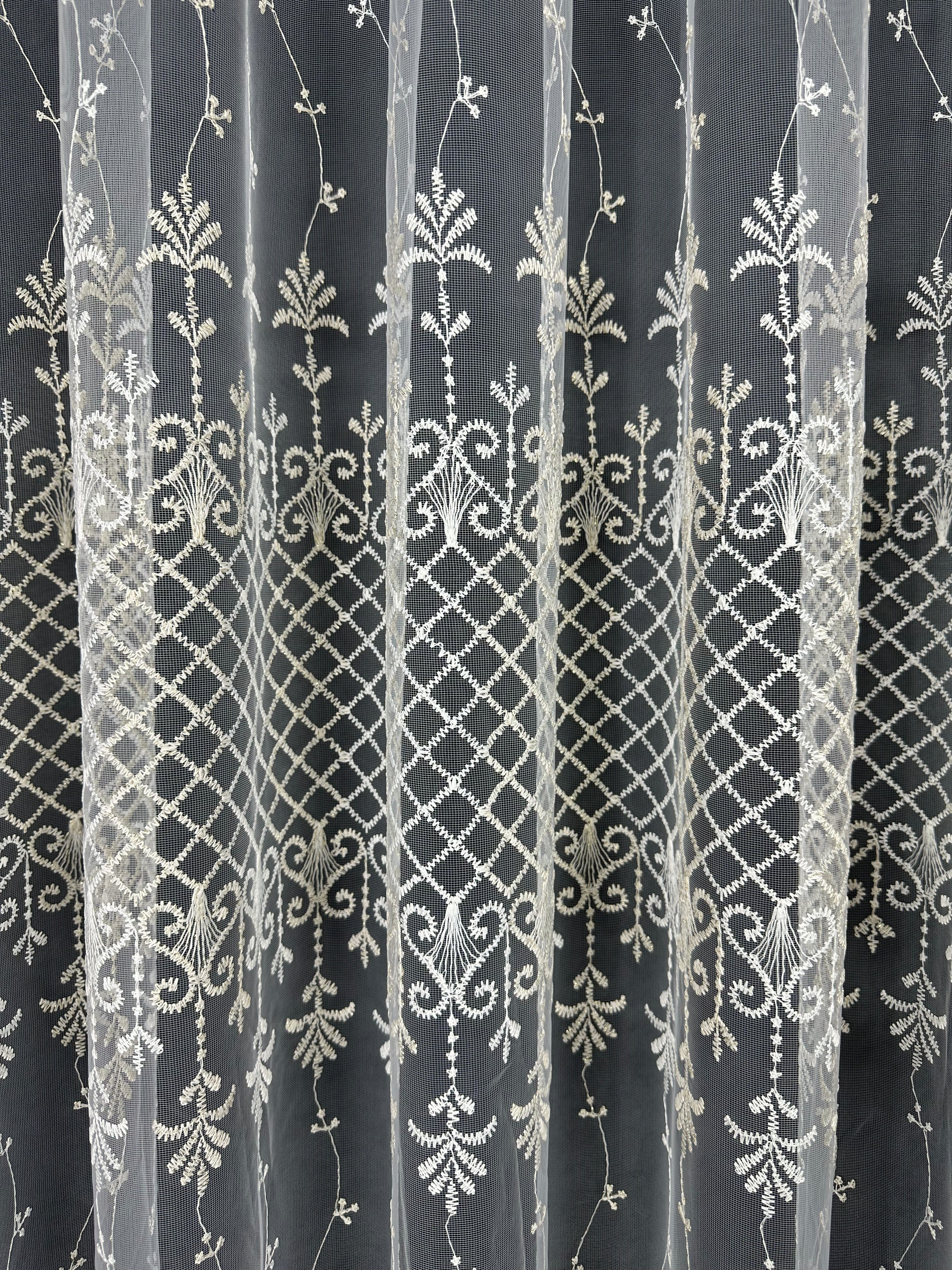 Sheer curtain with beautiful embroidery, milk with gold color