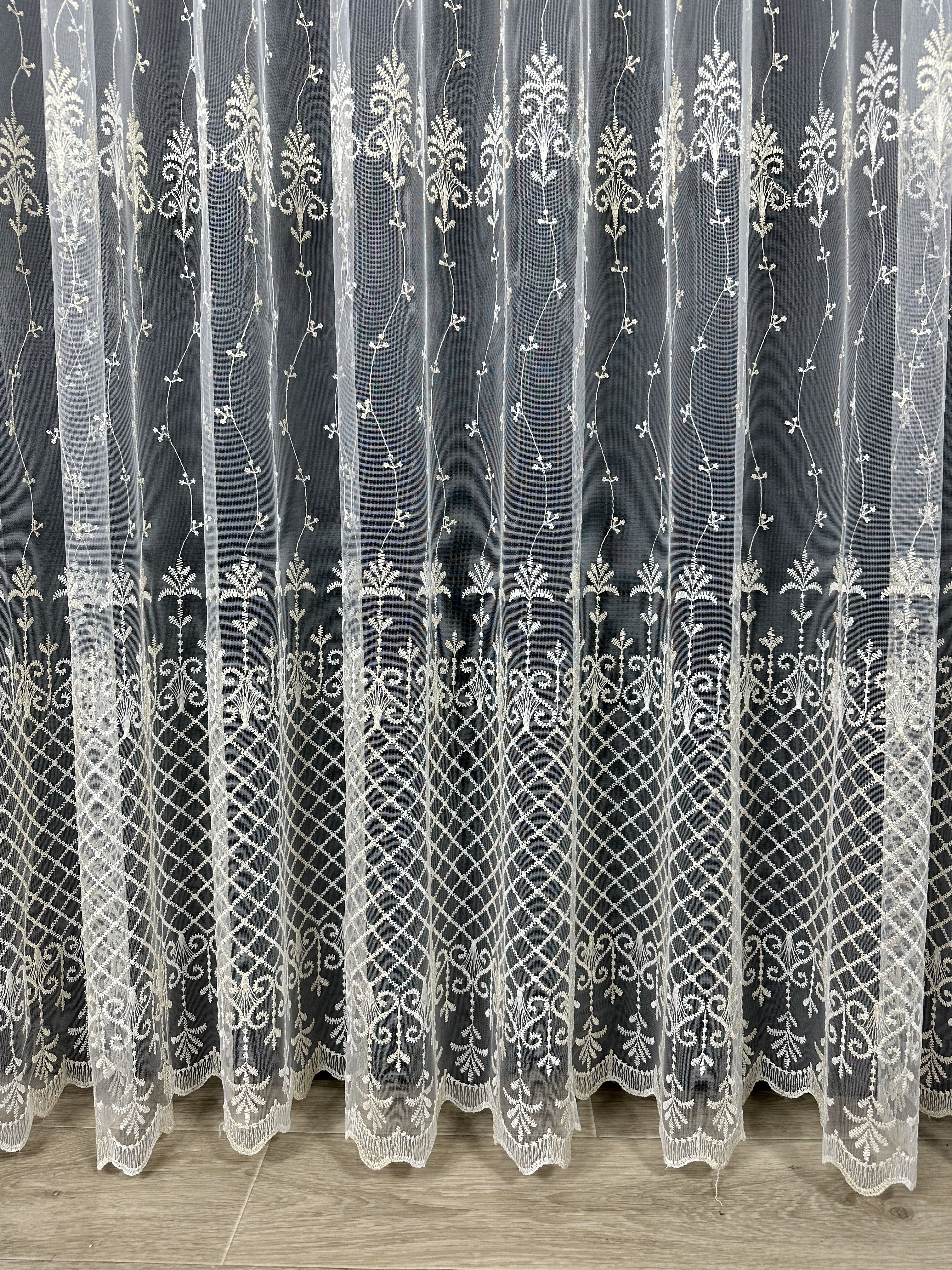 Sheer curtain with beautiful embroidery, milk with gold color