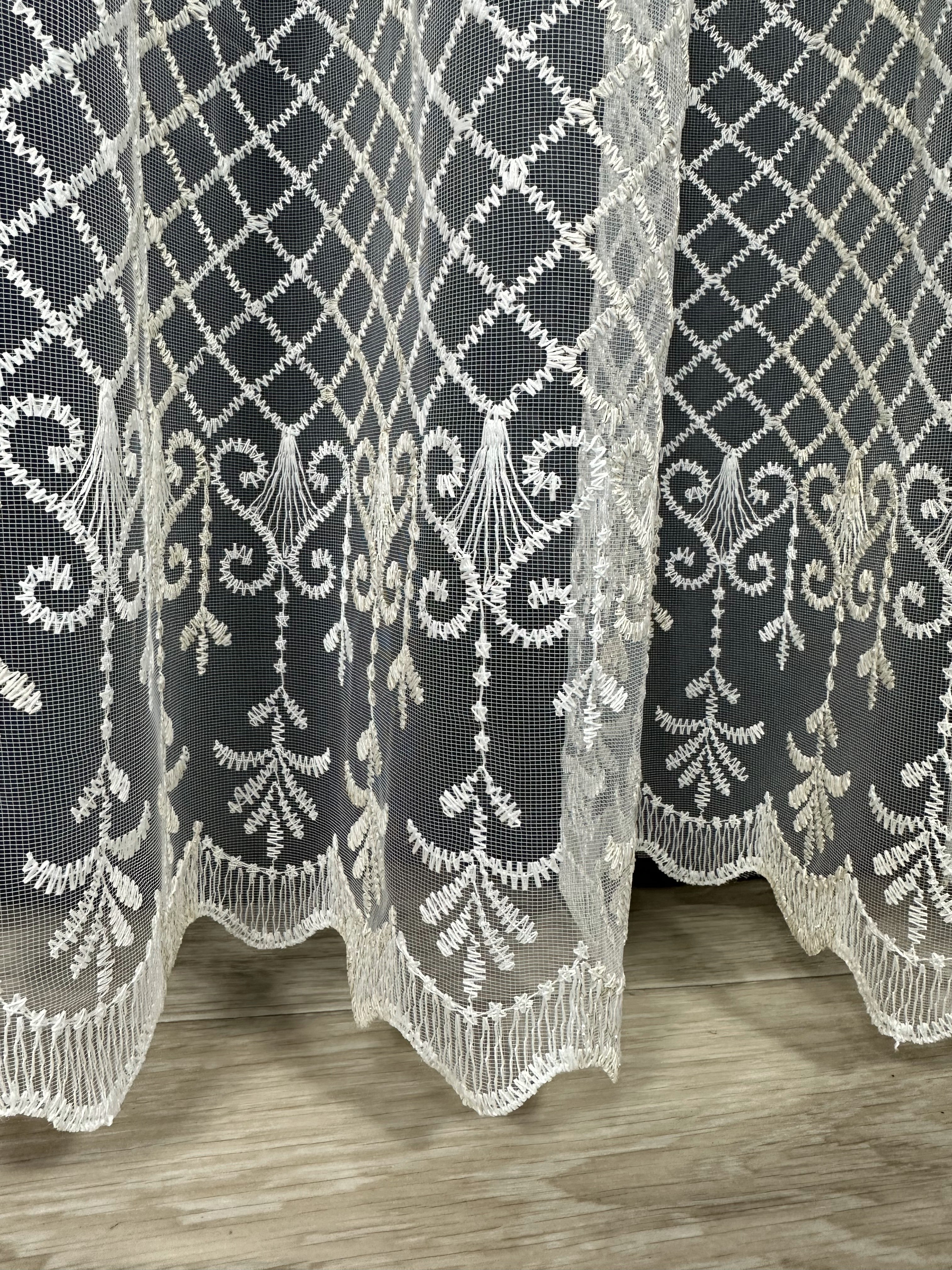 Sheer curtain with beautiful embroidery, milk with gold color