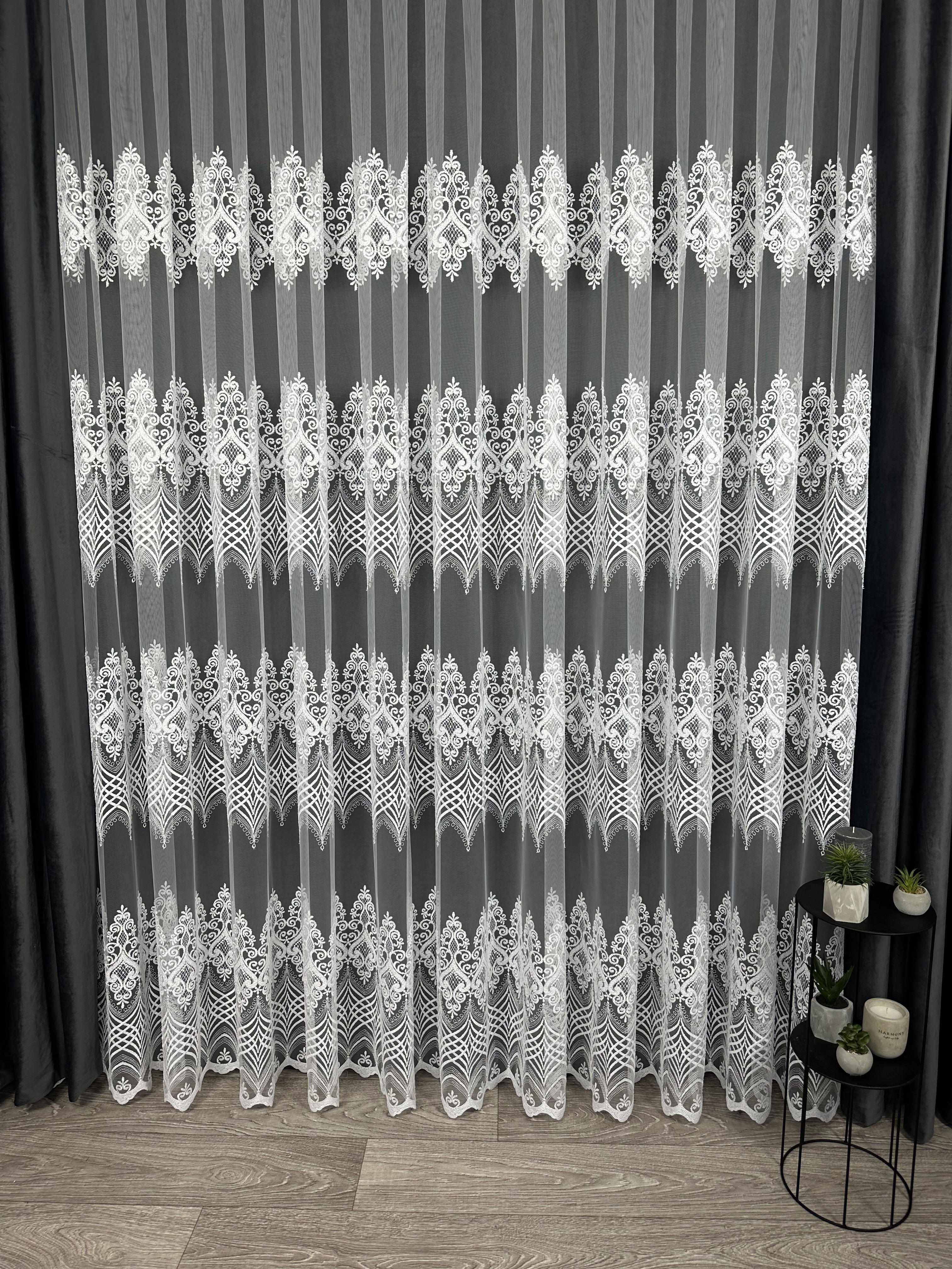 Sheer curtain with beautiful embroidery, white color