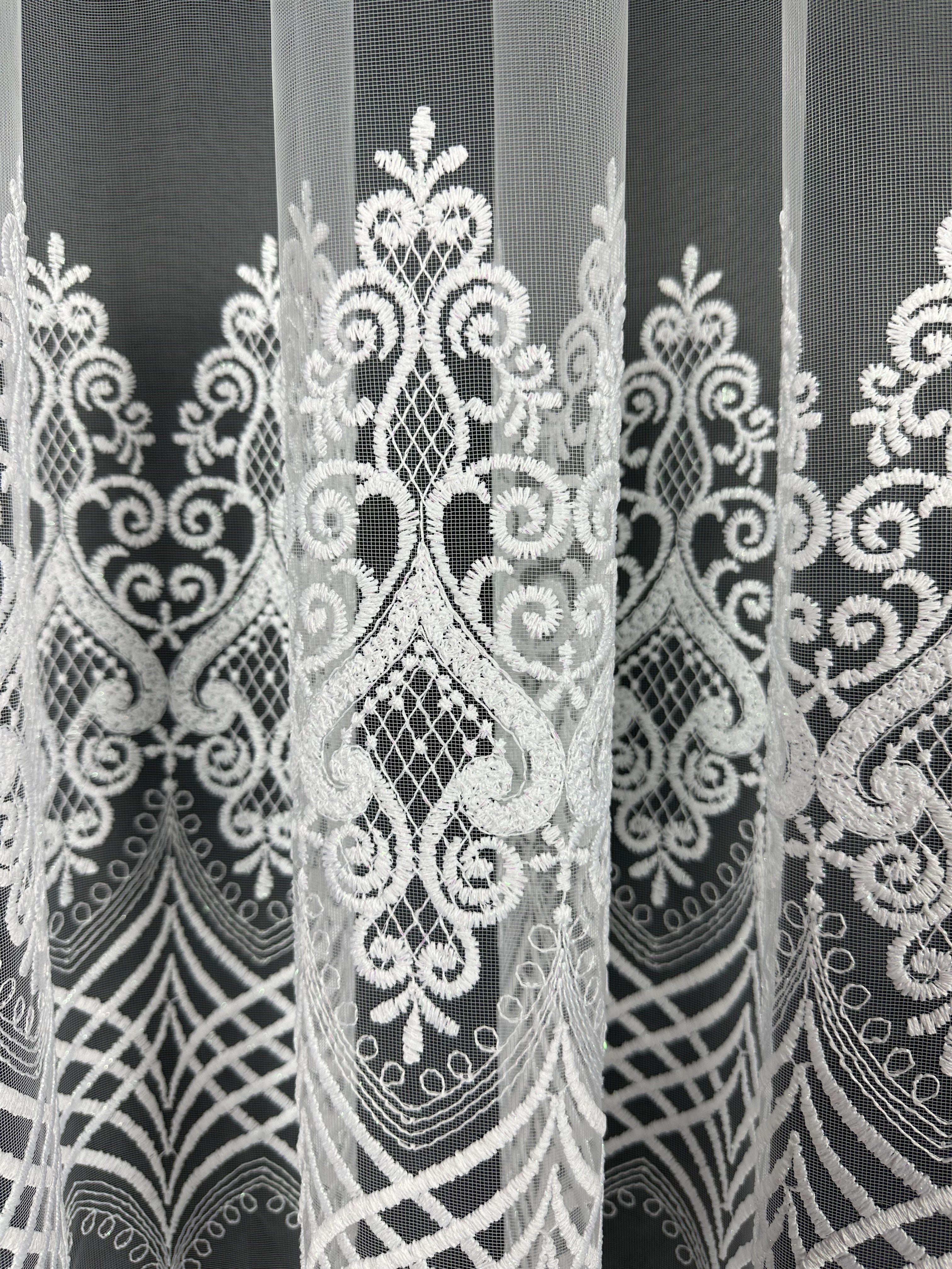 Sheer curtain with beautiful embroidery, white color