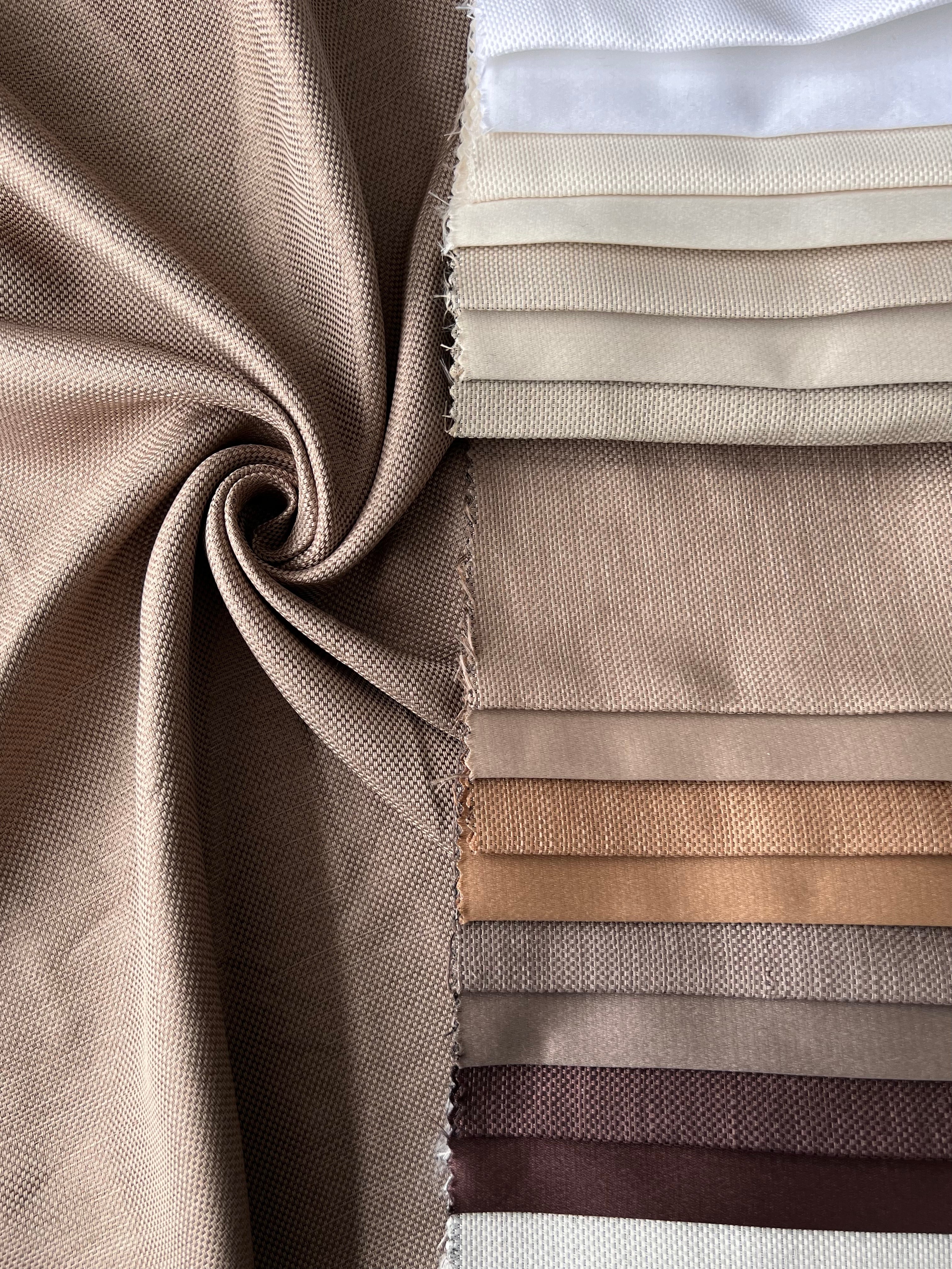 Plain linen woven curtain “Asil” with blackout lining, dark cappuccino color