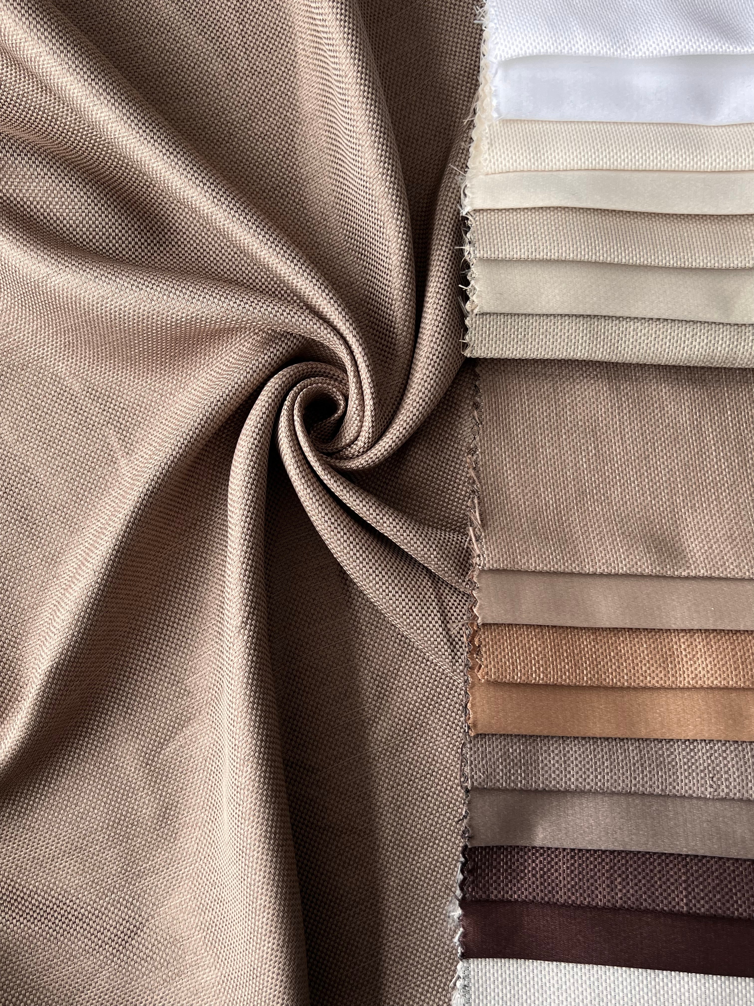 Plain linen woven curtain “Asil” with blackout lining, dark cappuccino color