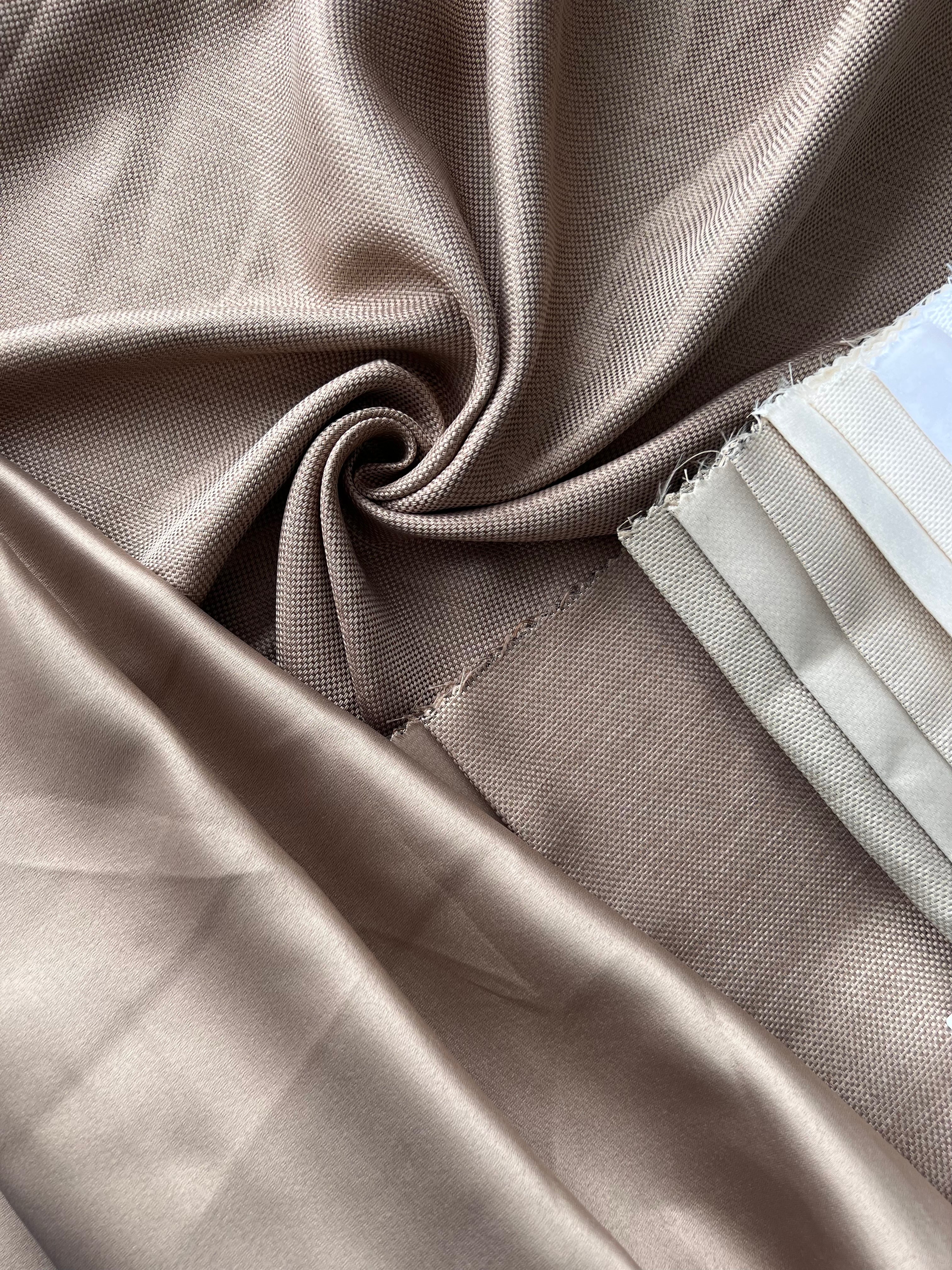 Plain linen woven curtain “Asil” with blackout lining, dark cappuccino color