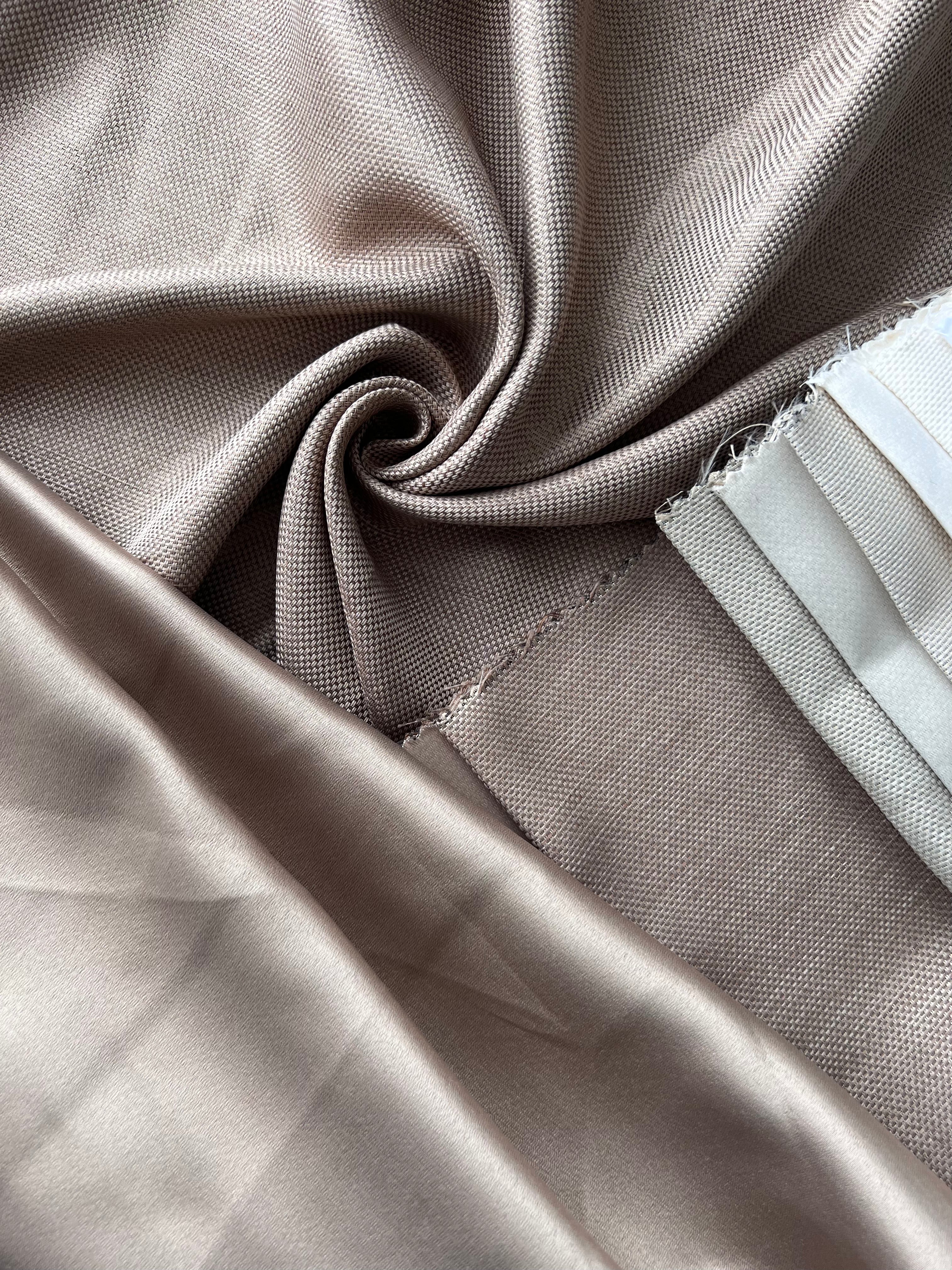 Plain linen woven curtain “Asil” with blackout lining, dark cappuccino color
