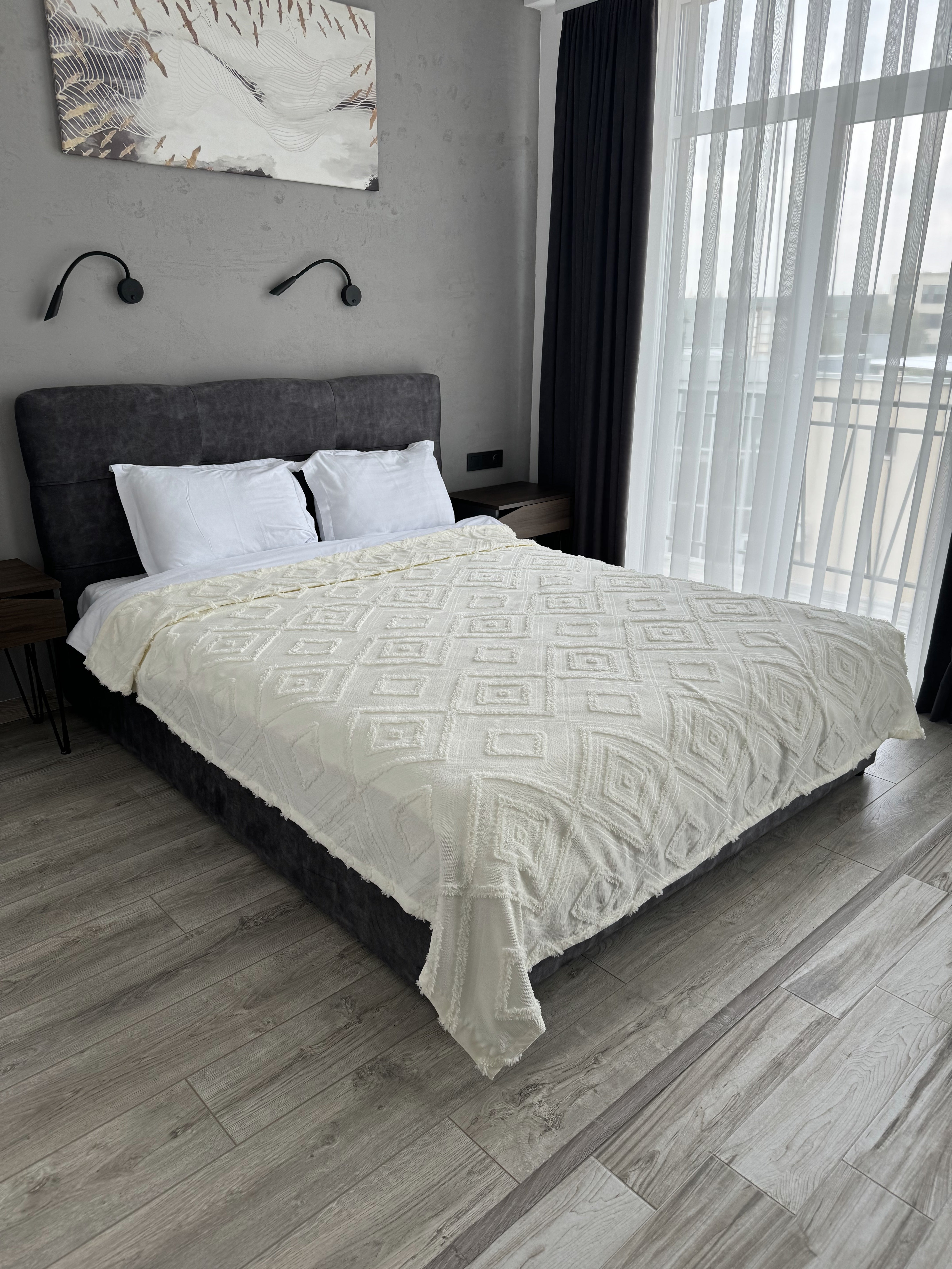 Scandinavian bedspread, 100% cotton, milk color