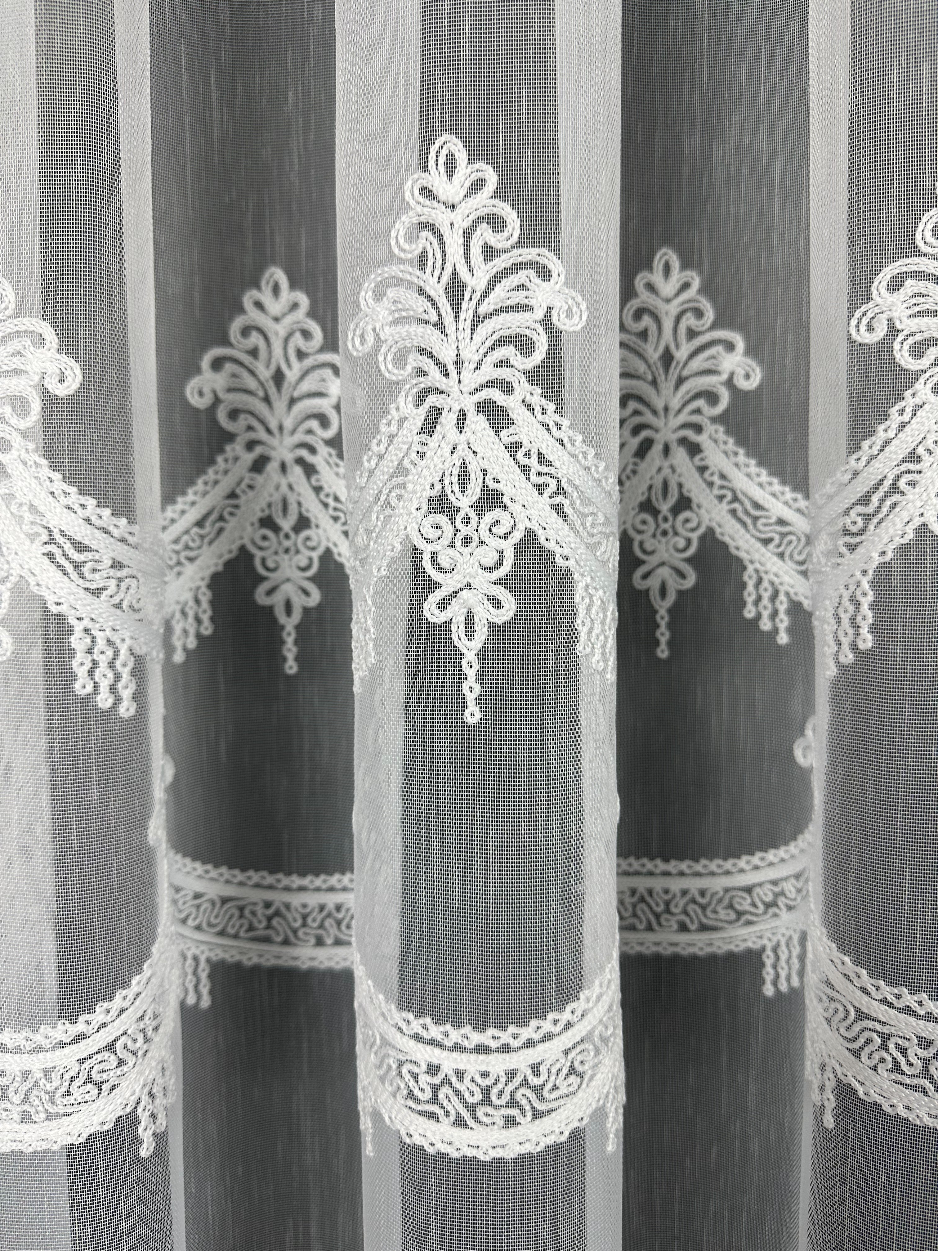 Sheer curtain with beautiful embroidery, white color