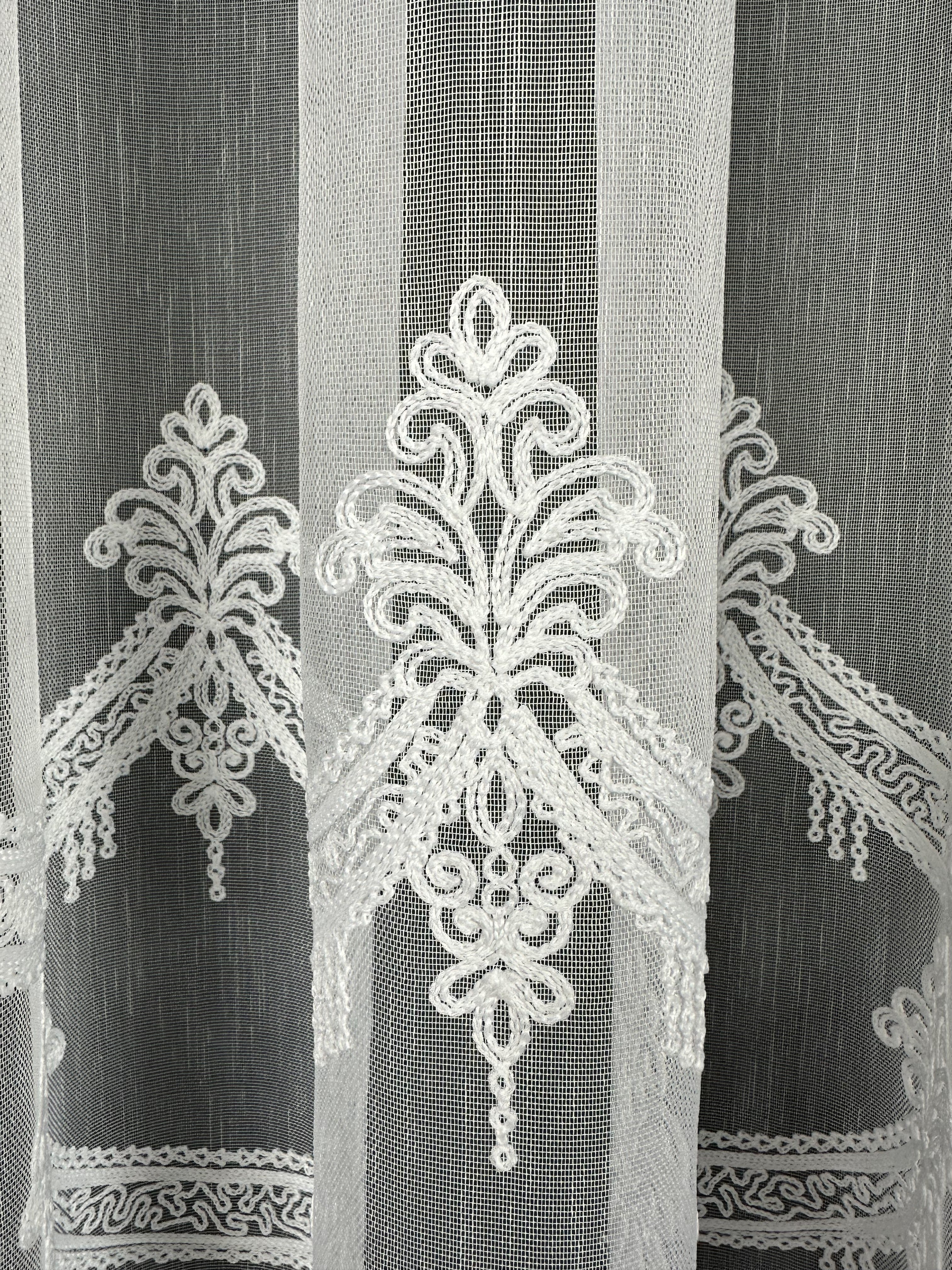 Sheer curtain with beautiful embroidery, white color