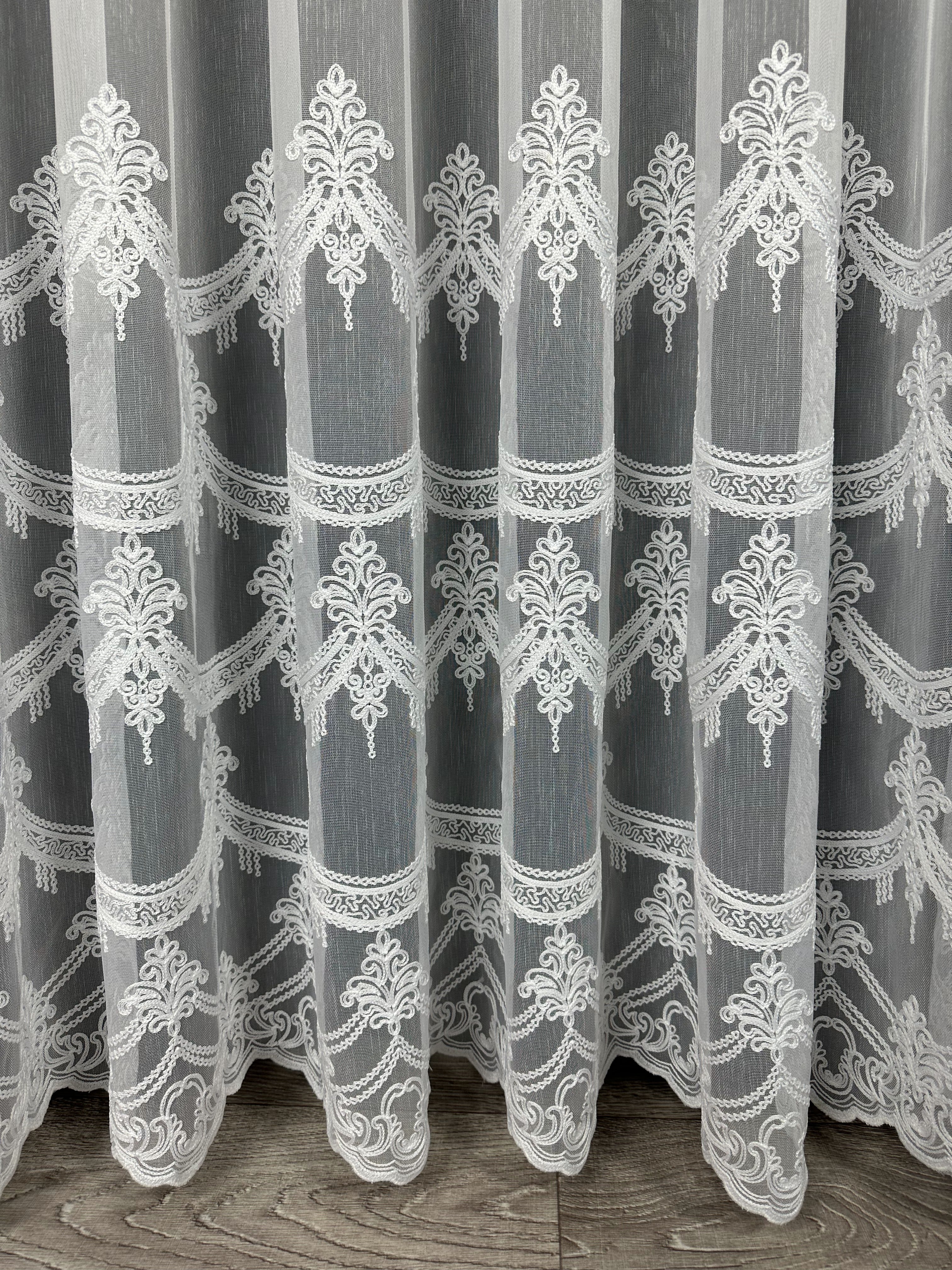 Sheer curtain with beautiful embroidery, white color