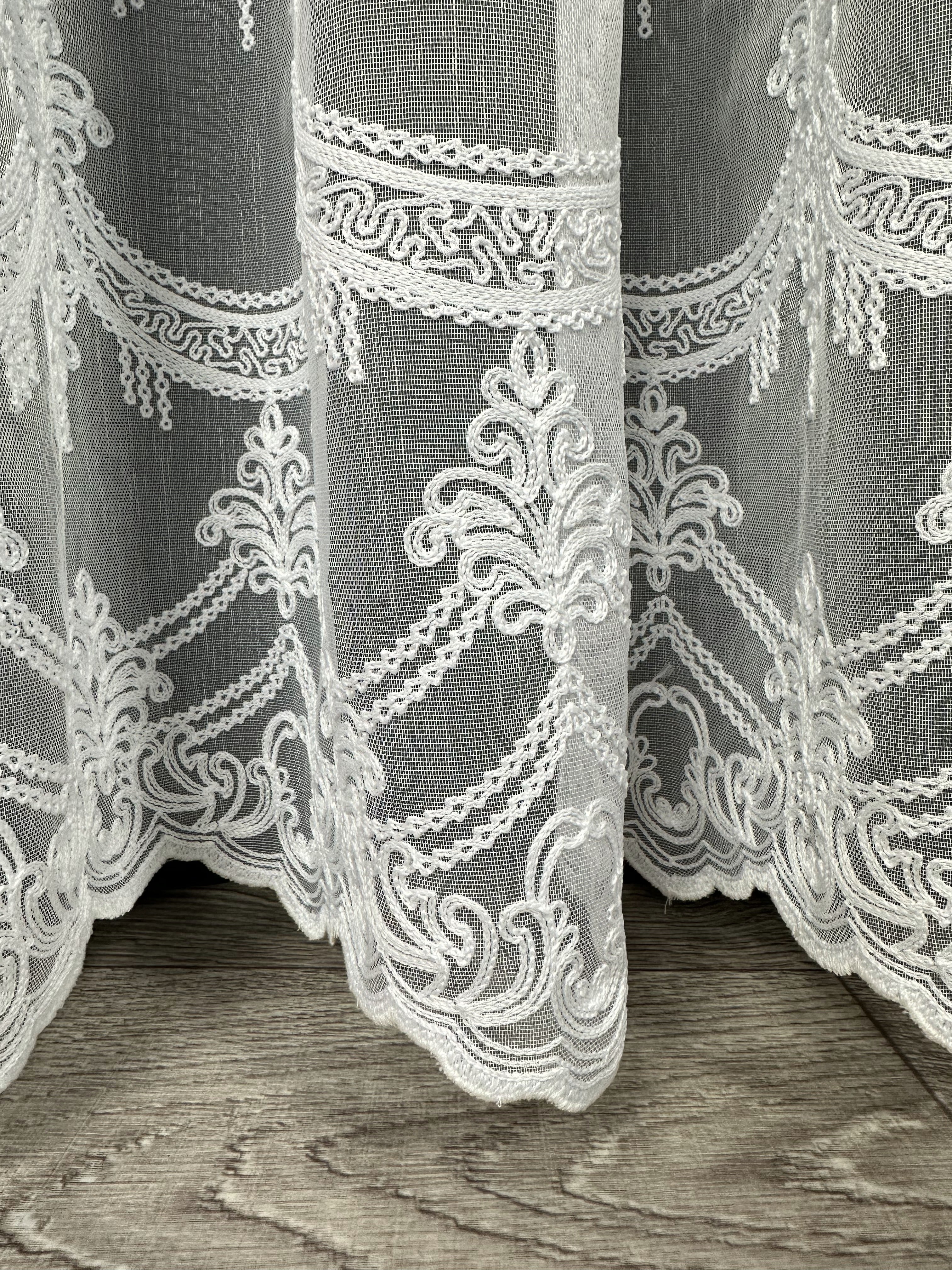 Sheer curtain with beautiful embroidery, white color