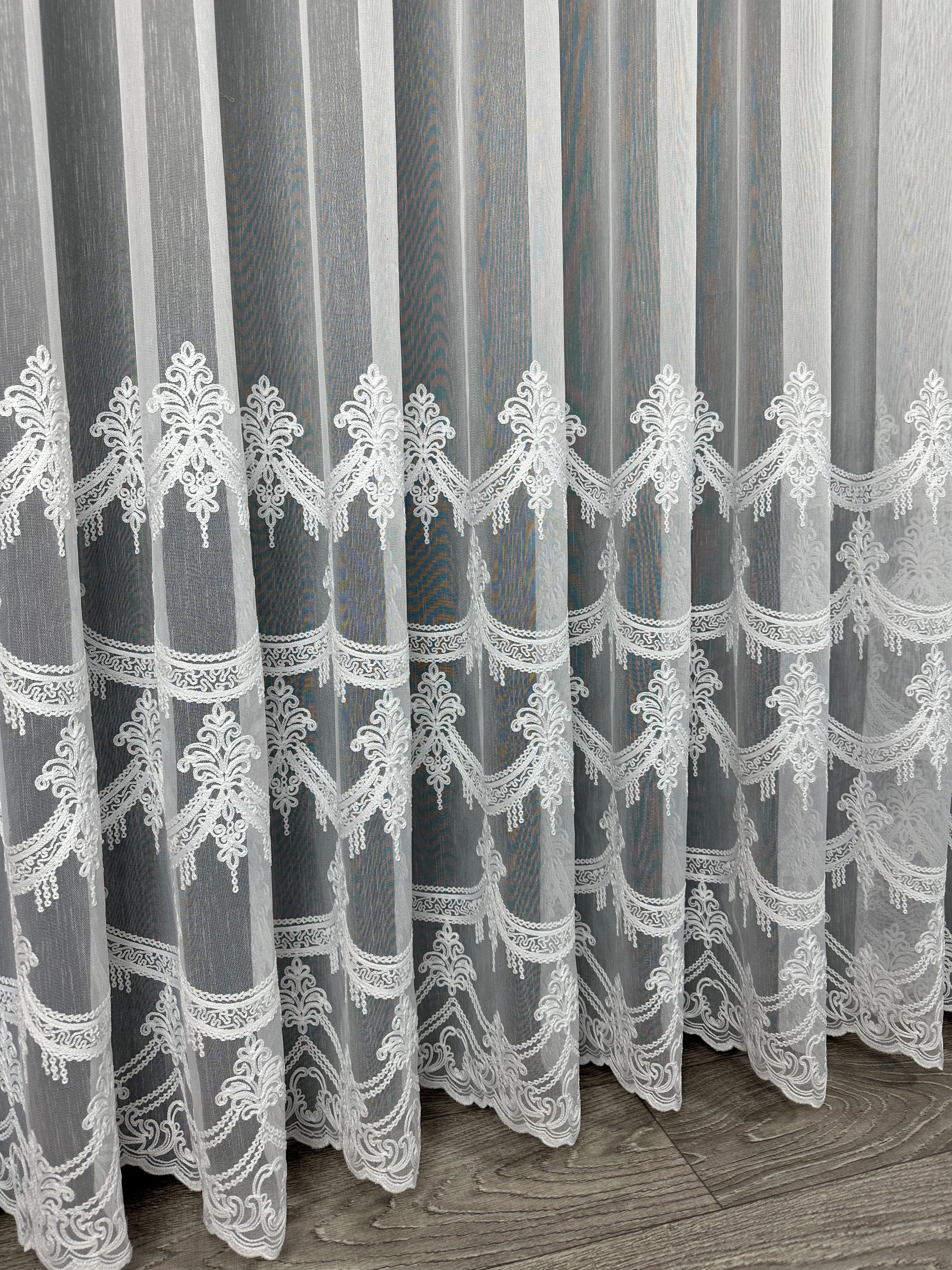 Sheer curtain with beautiful embroidery, white color