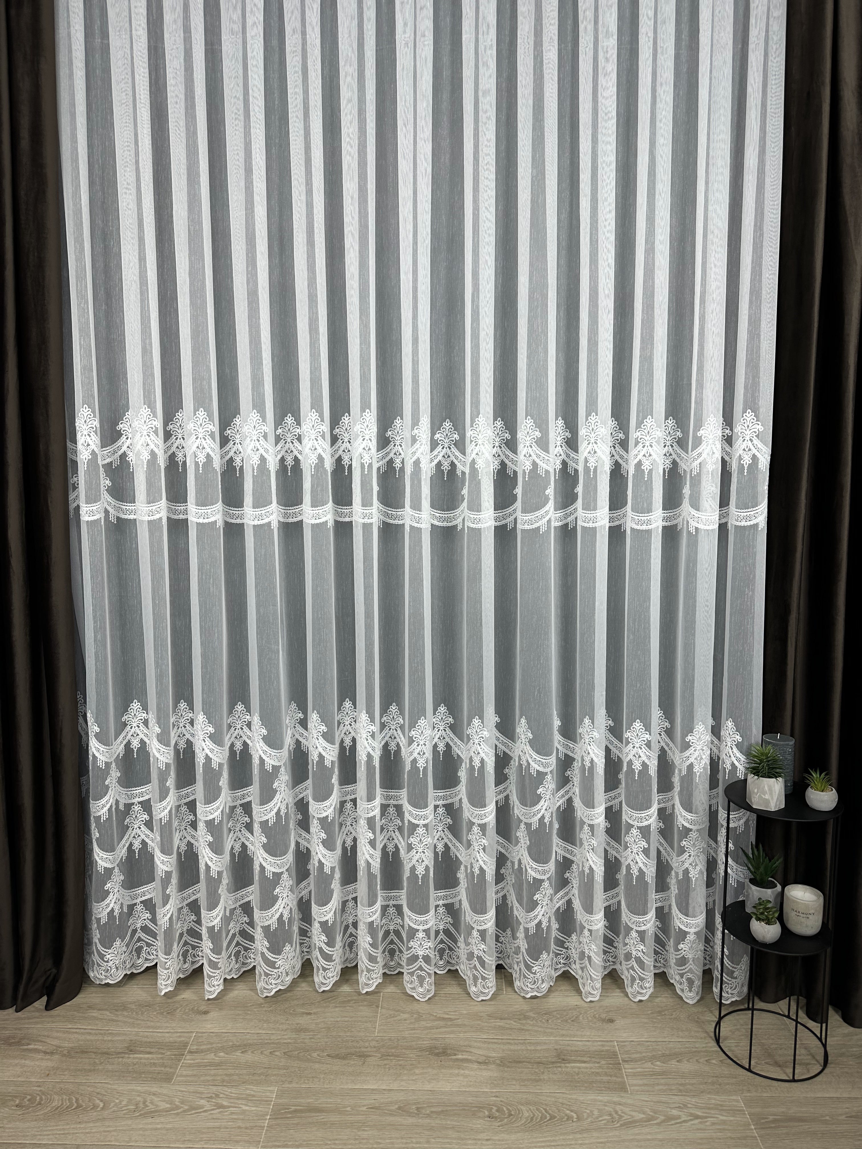 Sheer curtain with beautiful embroidery, milk color