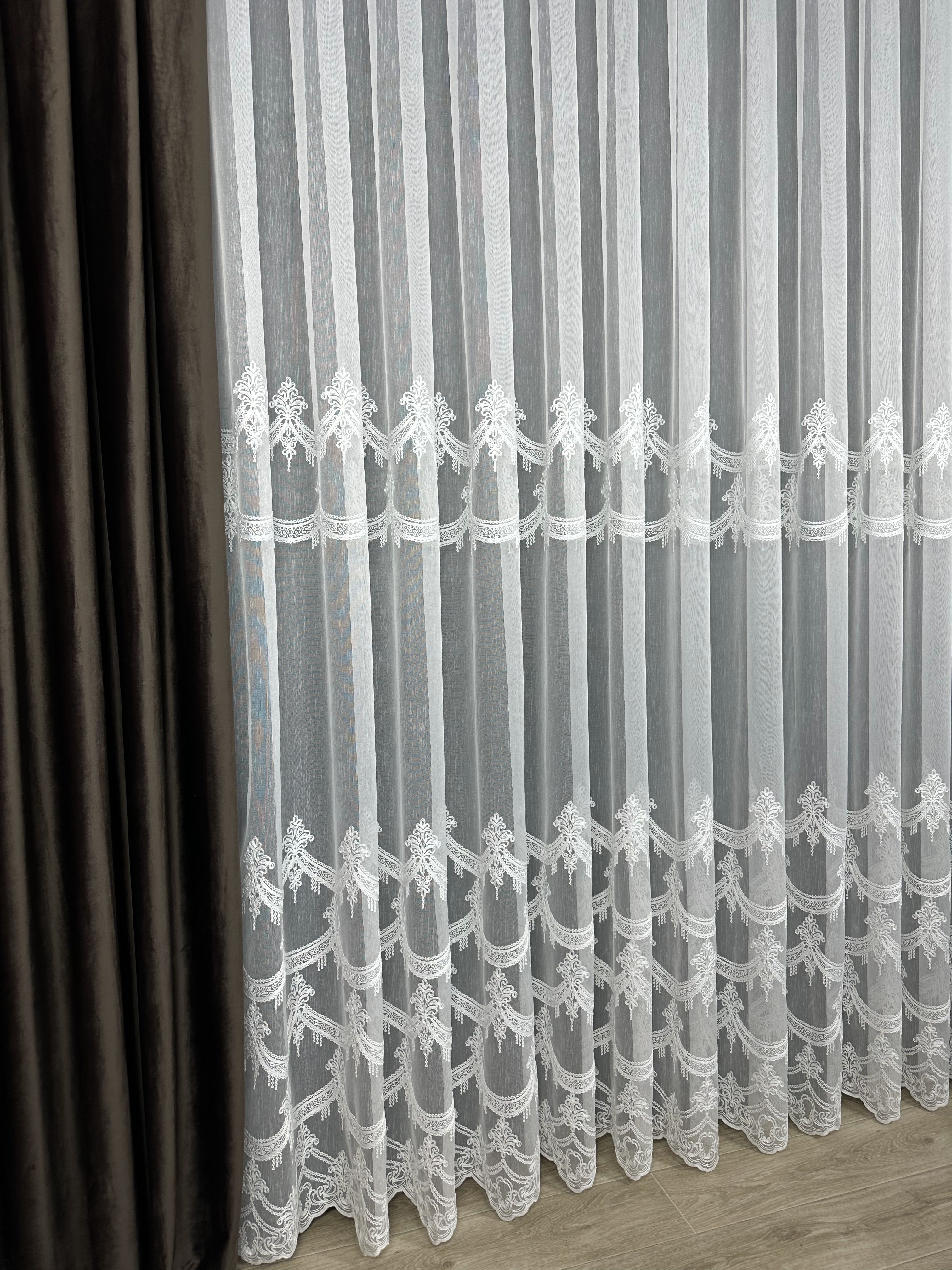 Sheer curtain with beautiful embroidery, milk color