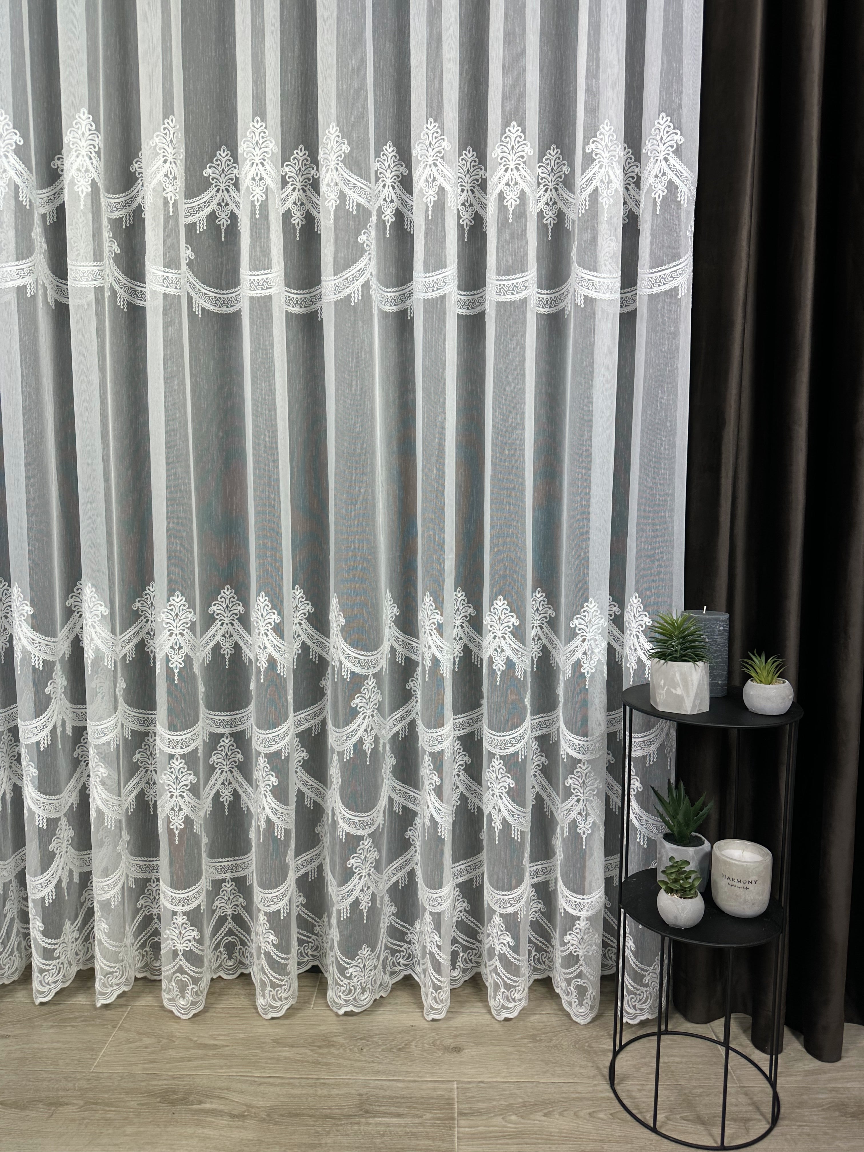 Sheer curtain with beautiful embroidery, milk color