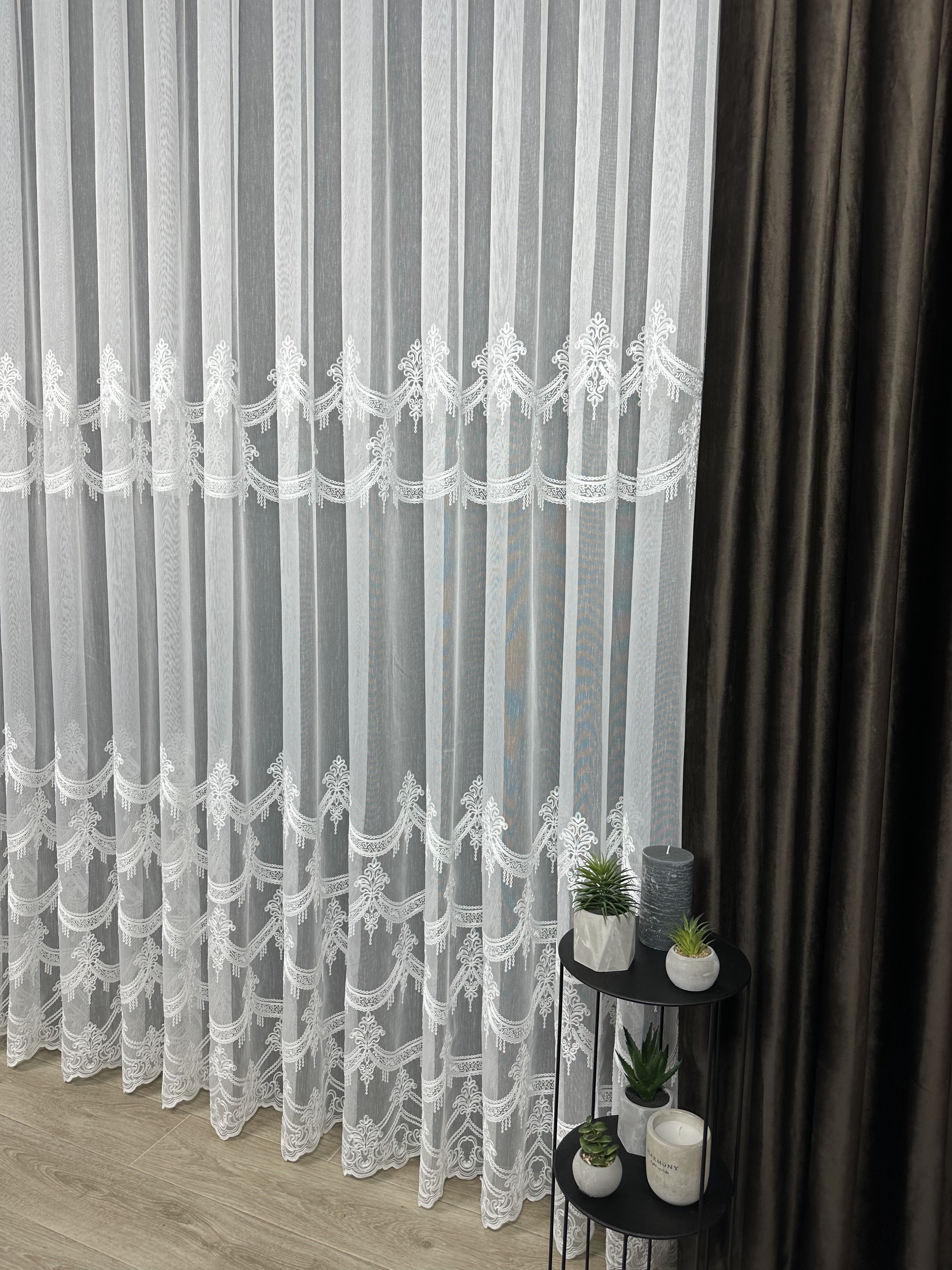 Sheer curtain with beautiful embroidery, milk color