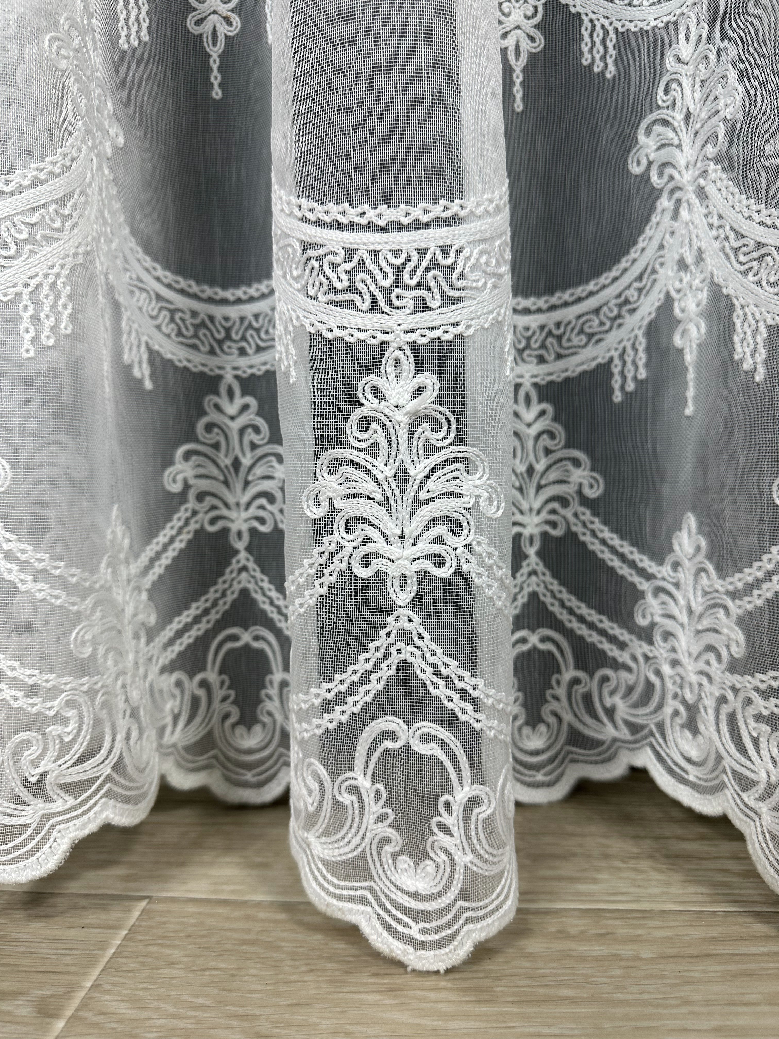 Sheer curtain with beautiful embroidery, milk color