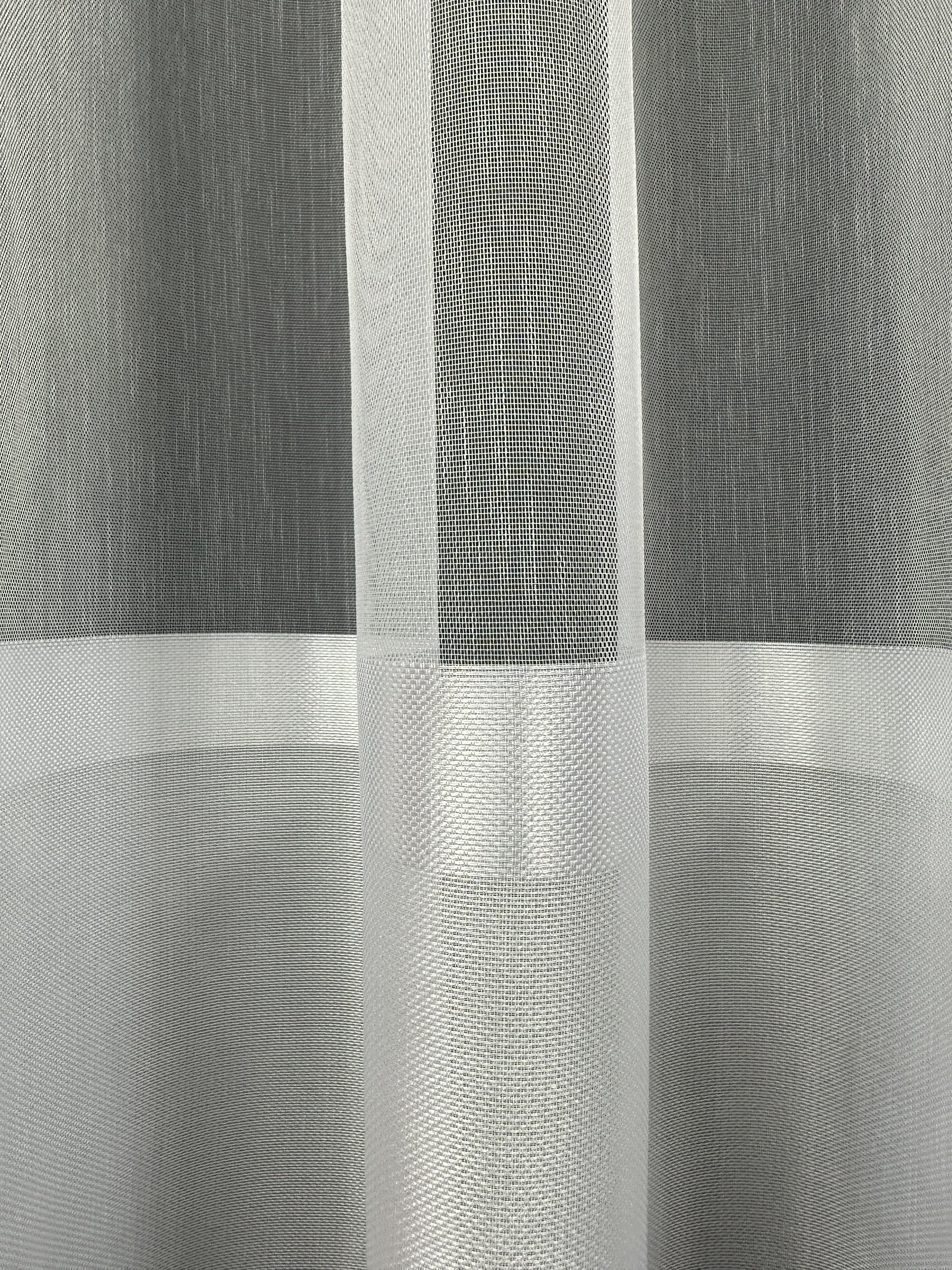 Sheer curtain with stripes and satin inserts, white color