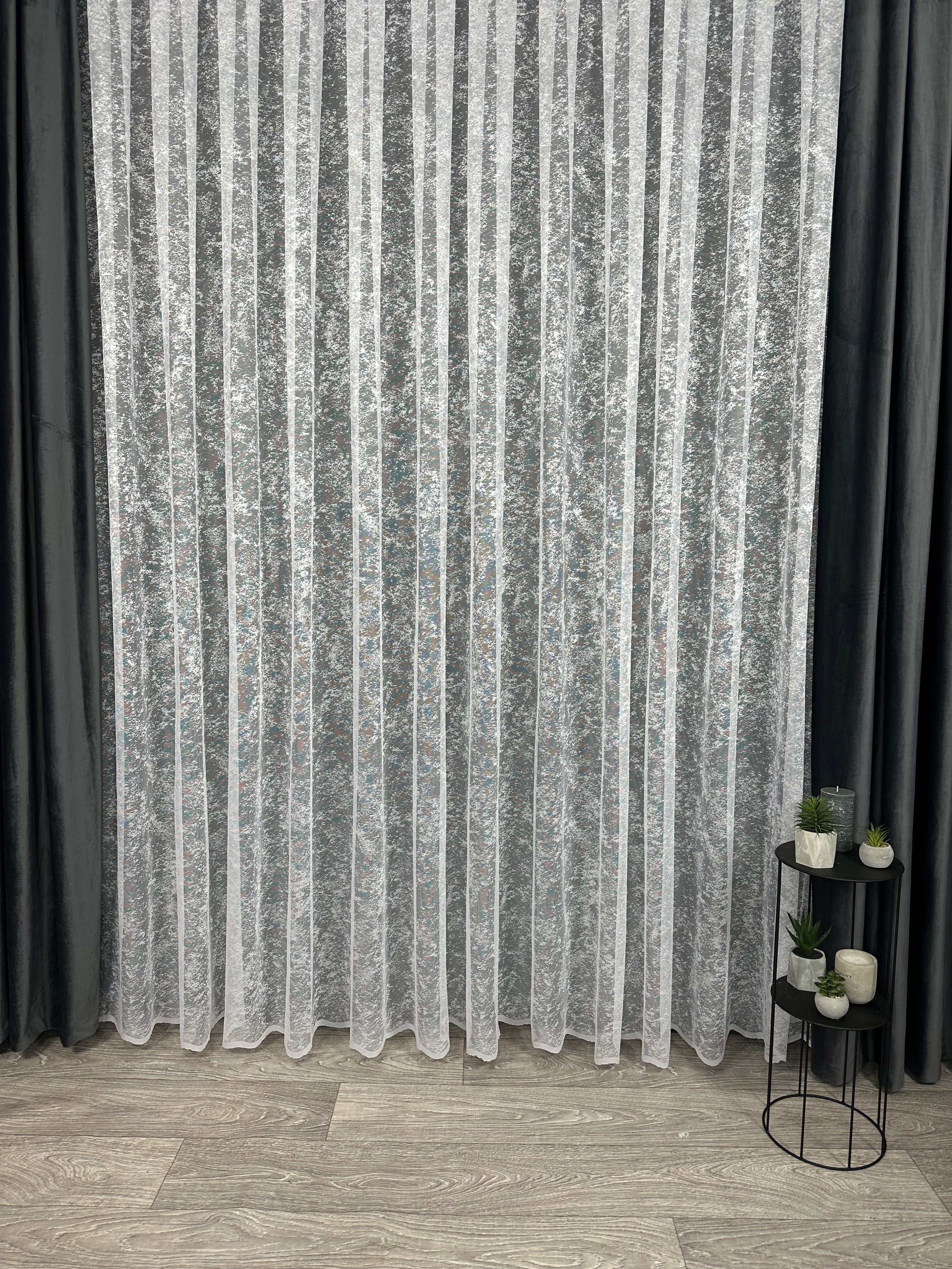 Sheer embroidered curtain “Marble”, white color