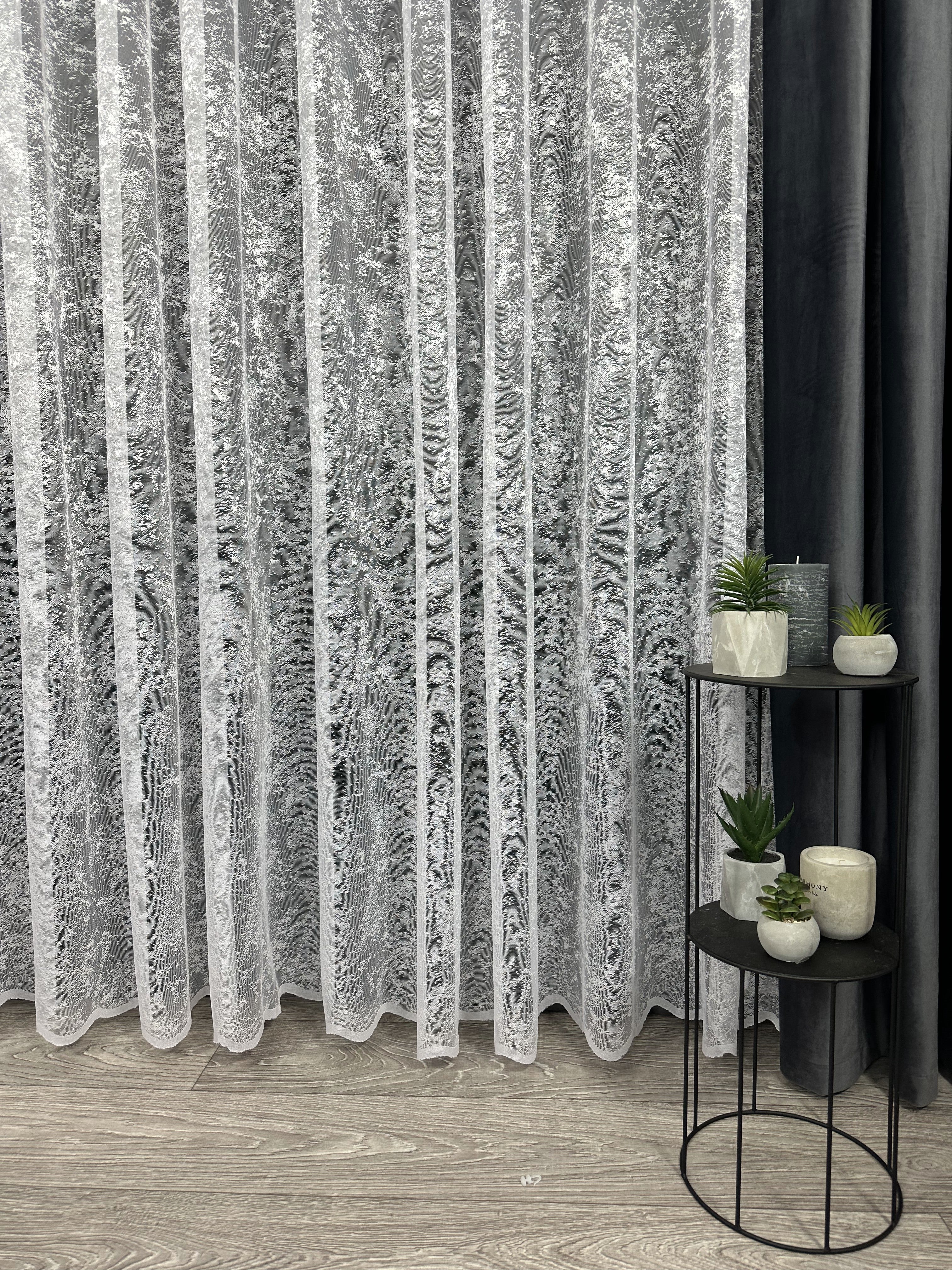 Sheer embroidered curtain “Marble”, white color