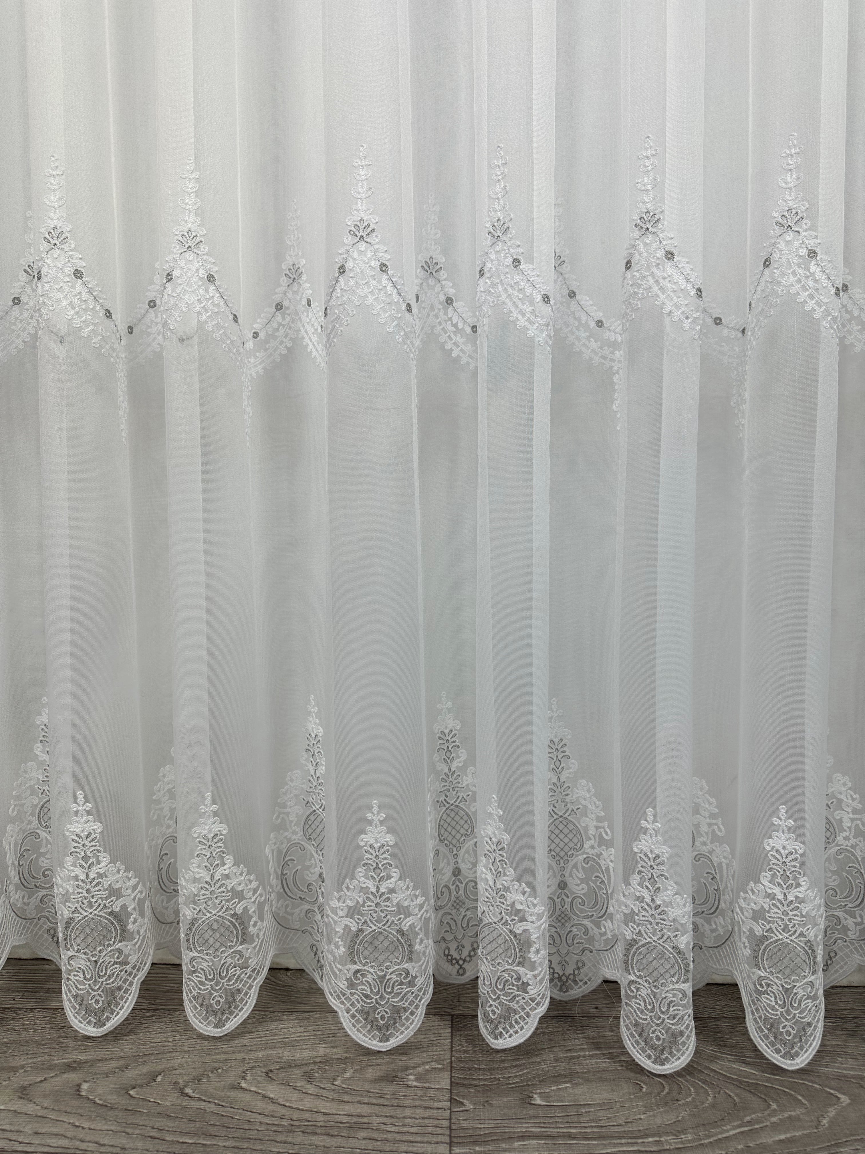 Sheer curtain with beautiful embroidery, gray color