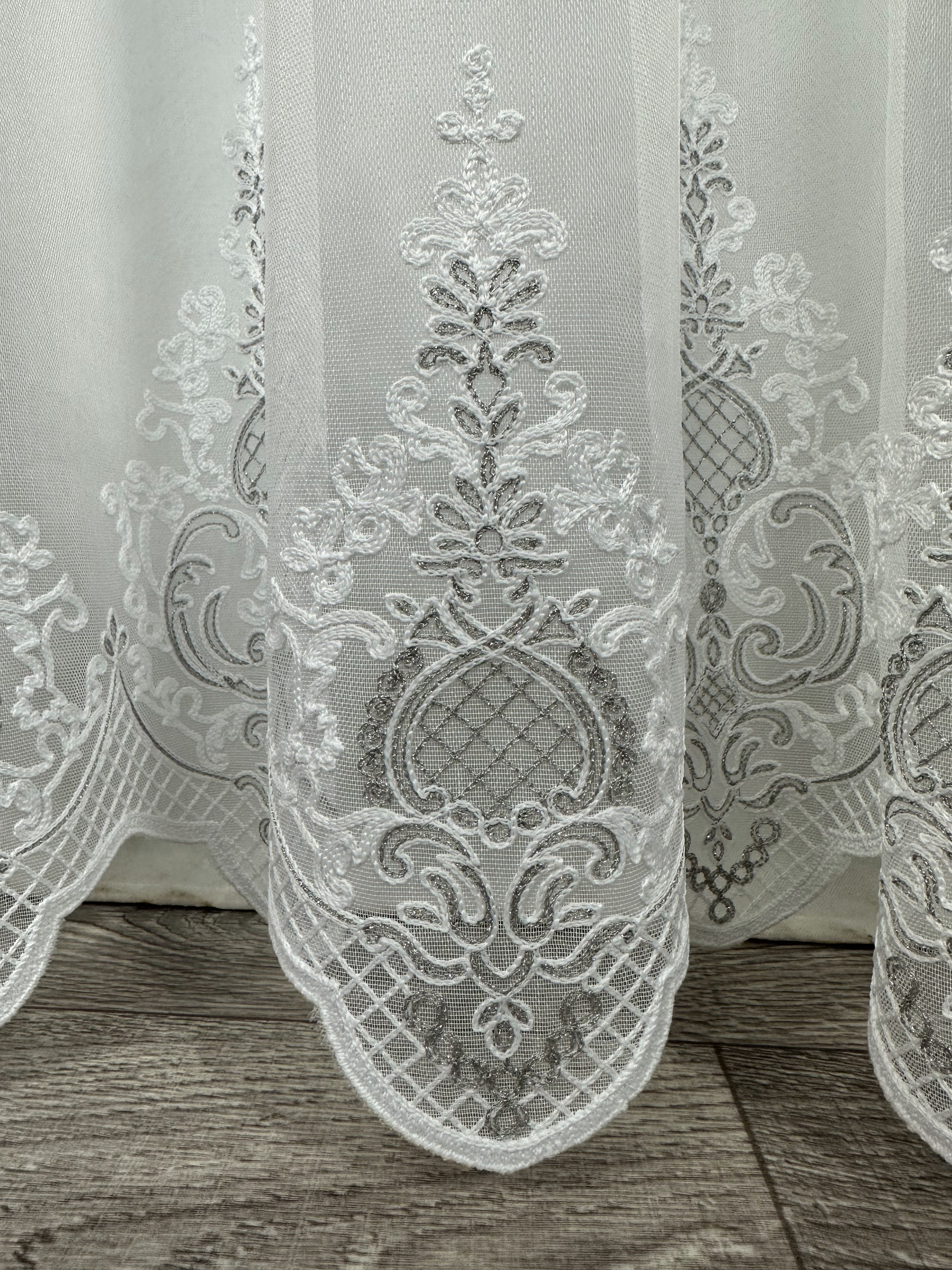 Sheer curtain with beautiful embroidery, gray color